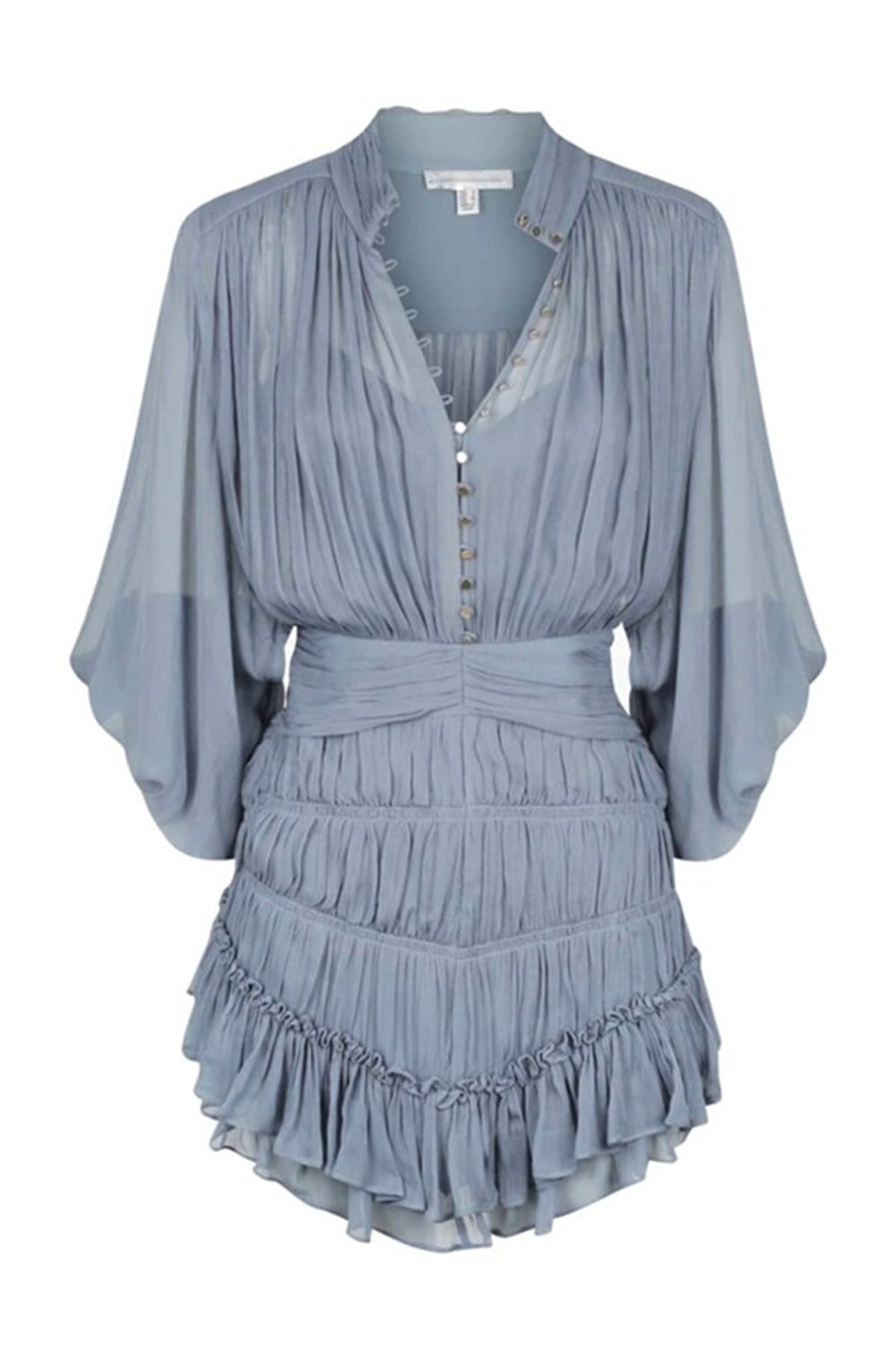 Düğmeli Şifon Mini Elbise