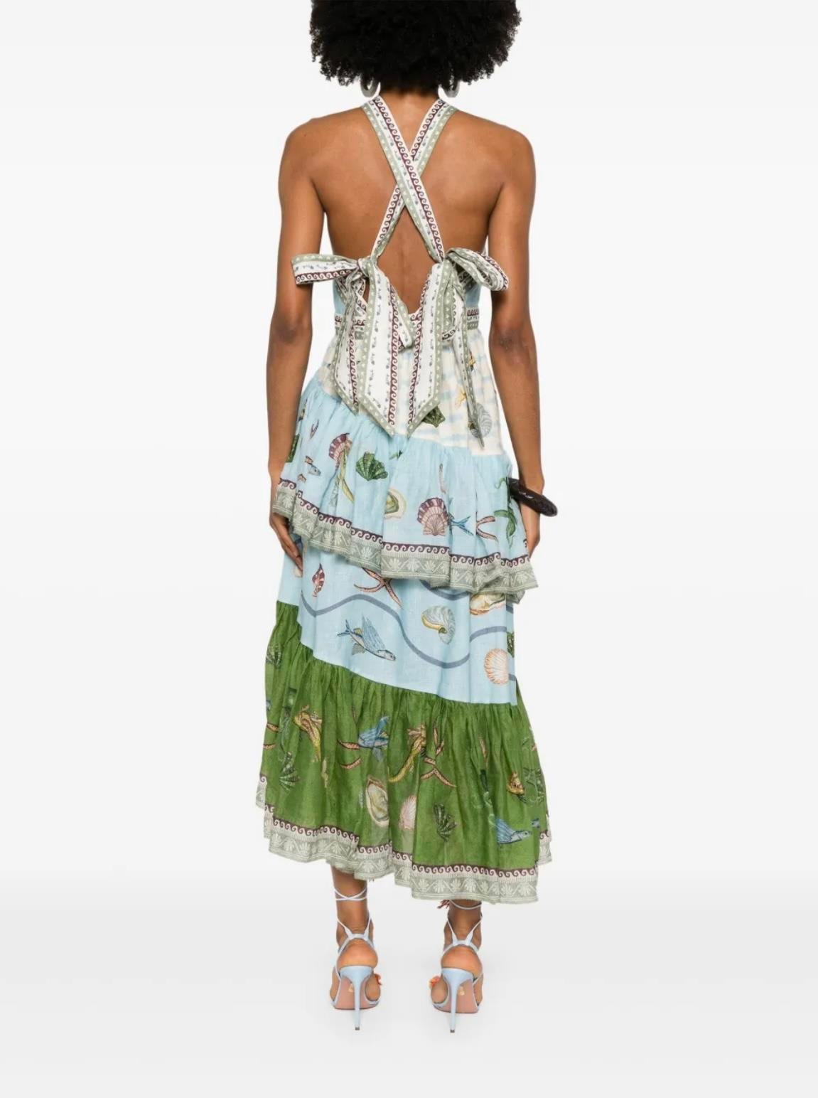 Halter Yaka Desenli Midi Elbise