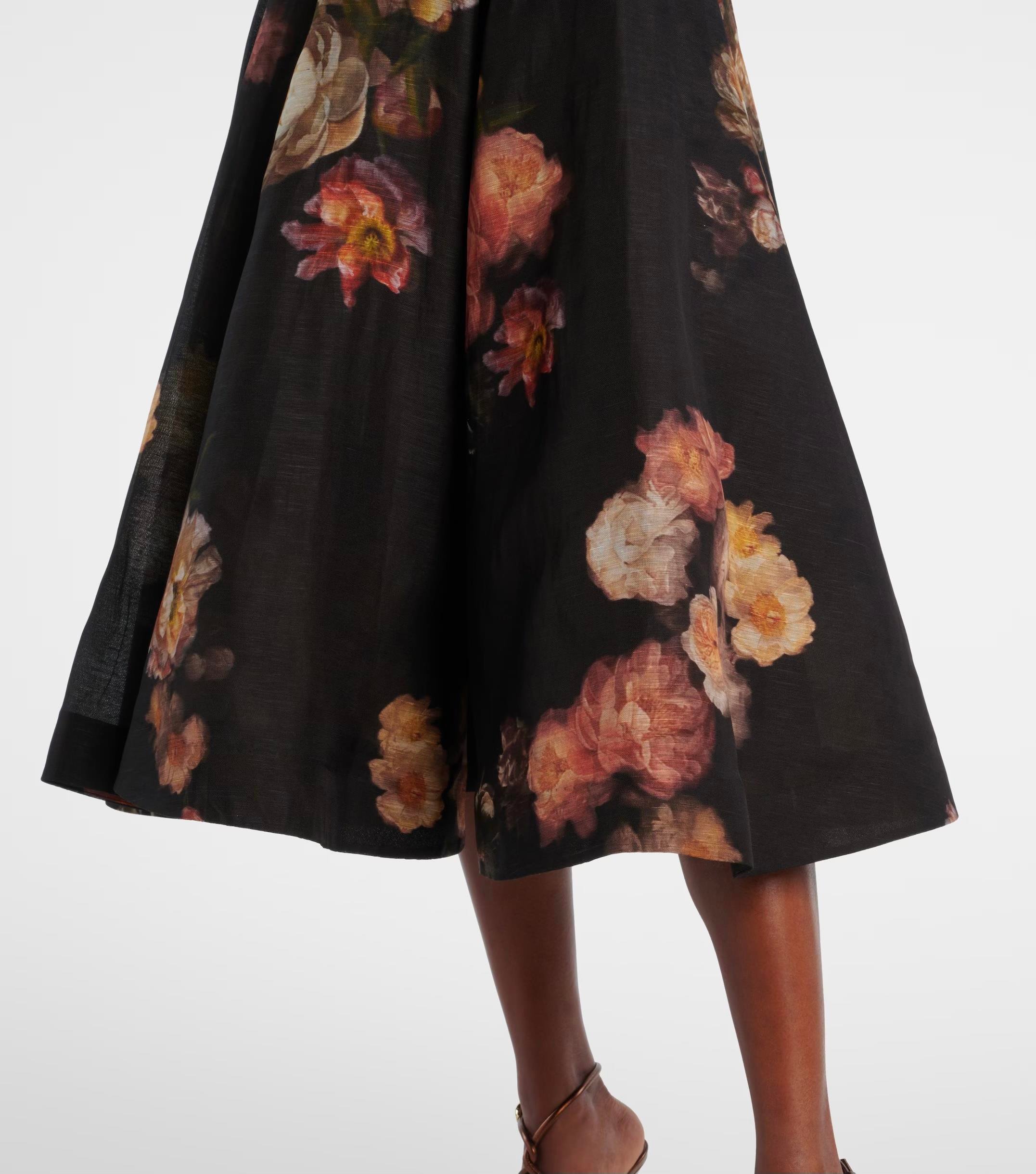 İp Askılı Desenli Midi Elbise