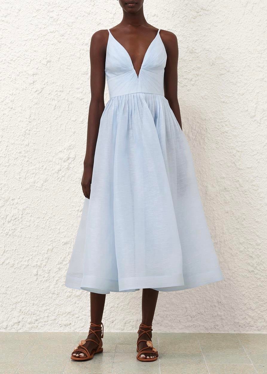 İp Askılı Mavi Midi Elbise