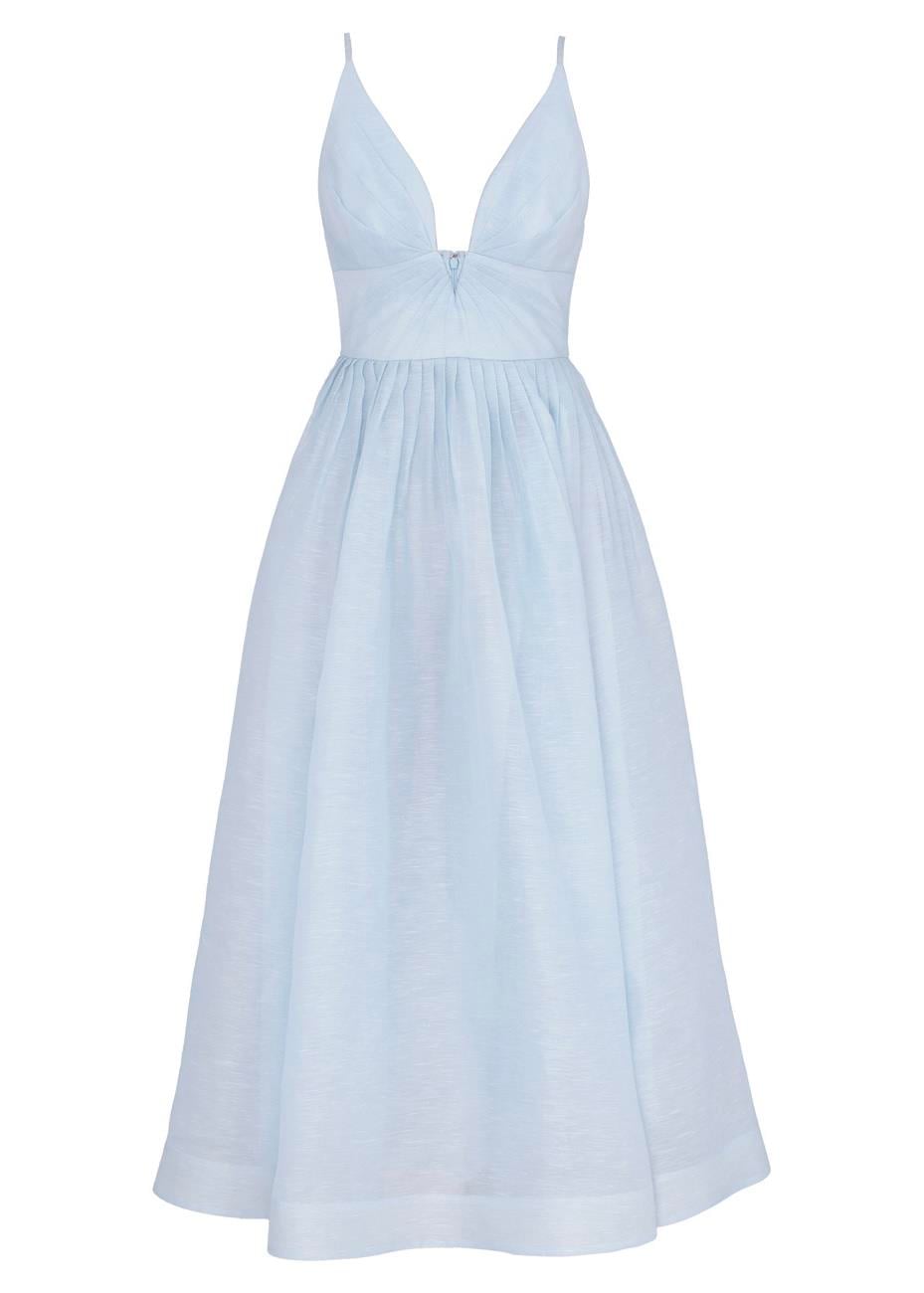 İp Askılı Mavi Midi Elbise