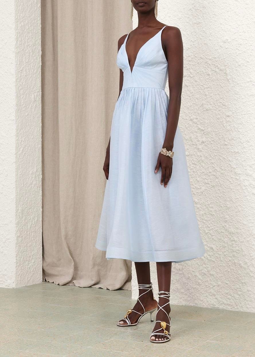 İp Askılı Mavi Midi Elbise