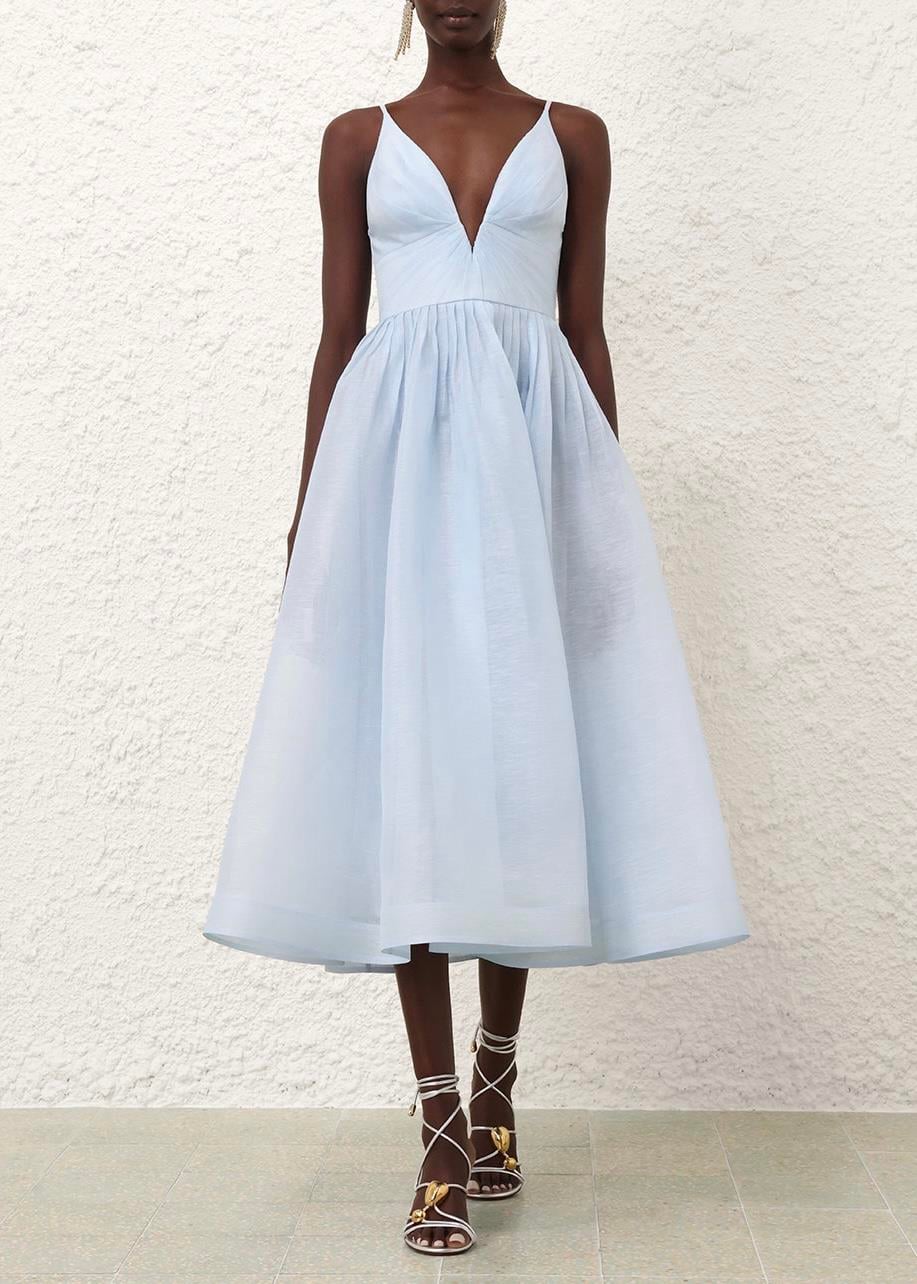 İp Askılı Mavi Midi Elbise