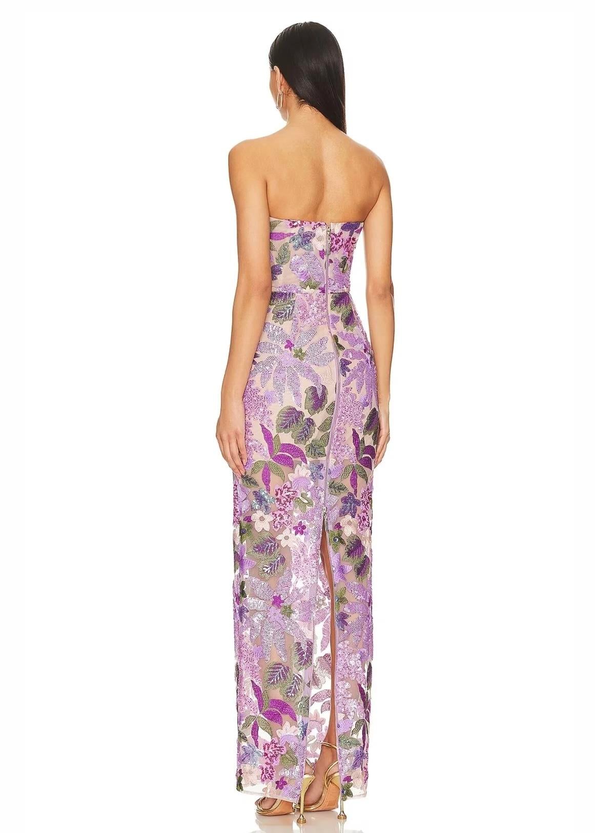 İşlemeli Straplez Maksi Elbise