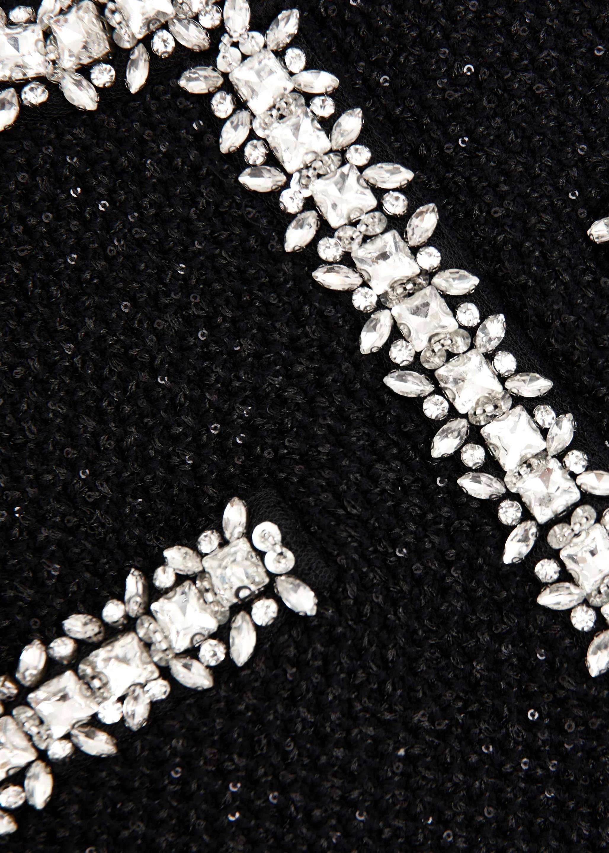 Kristal Taşlı Cepli Siyah Triko Mini Elbise