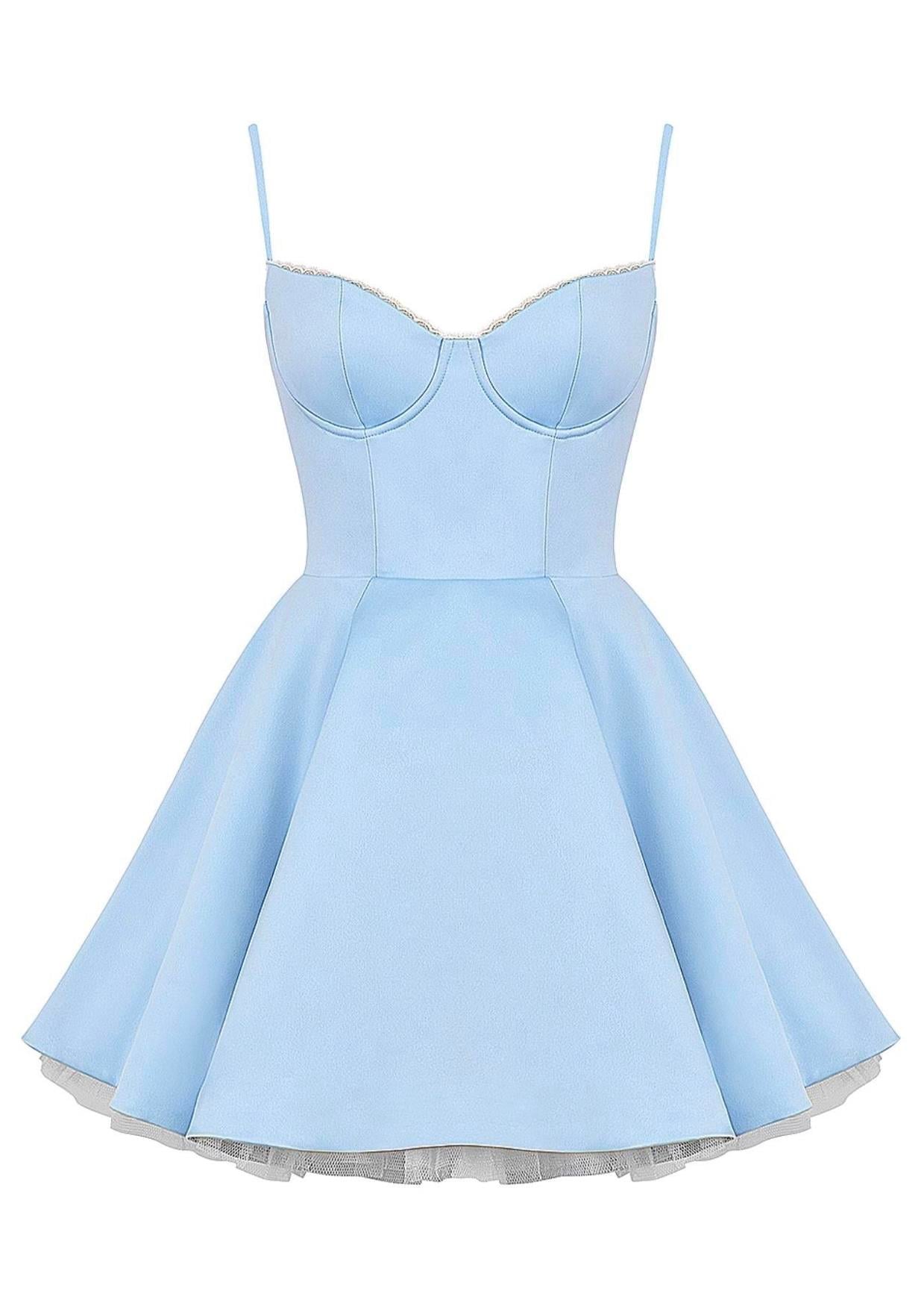 Kuplu Mavi Mini Elbise