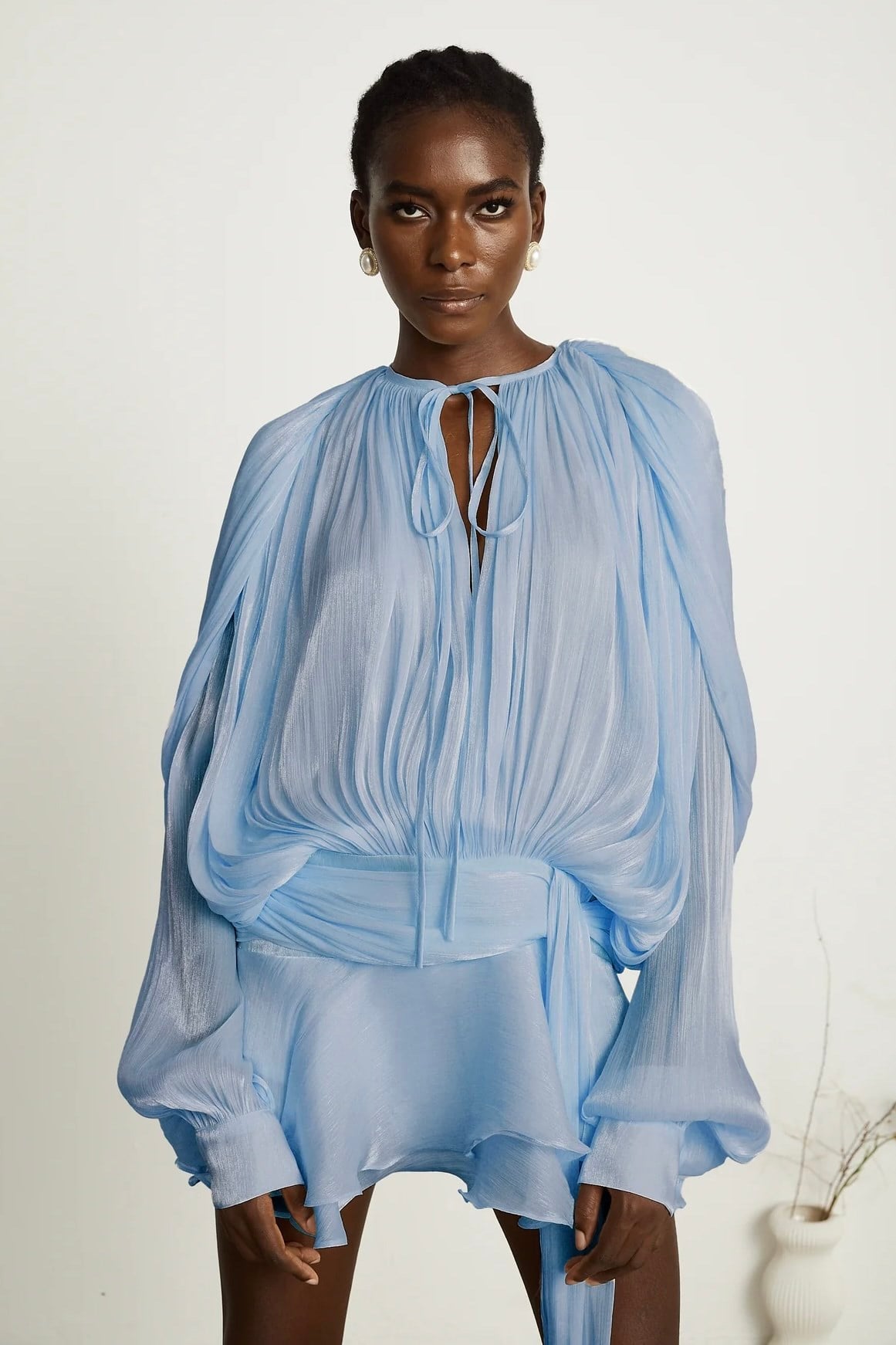 Kuşaklı Şortlu Mavi Mini Elbise