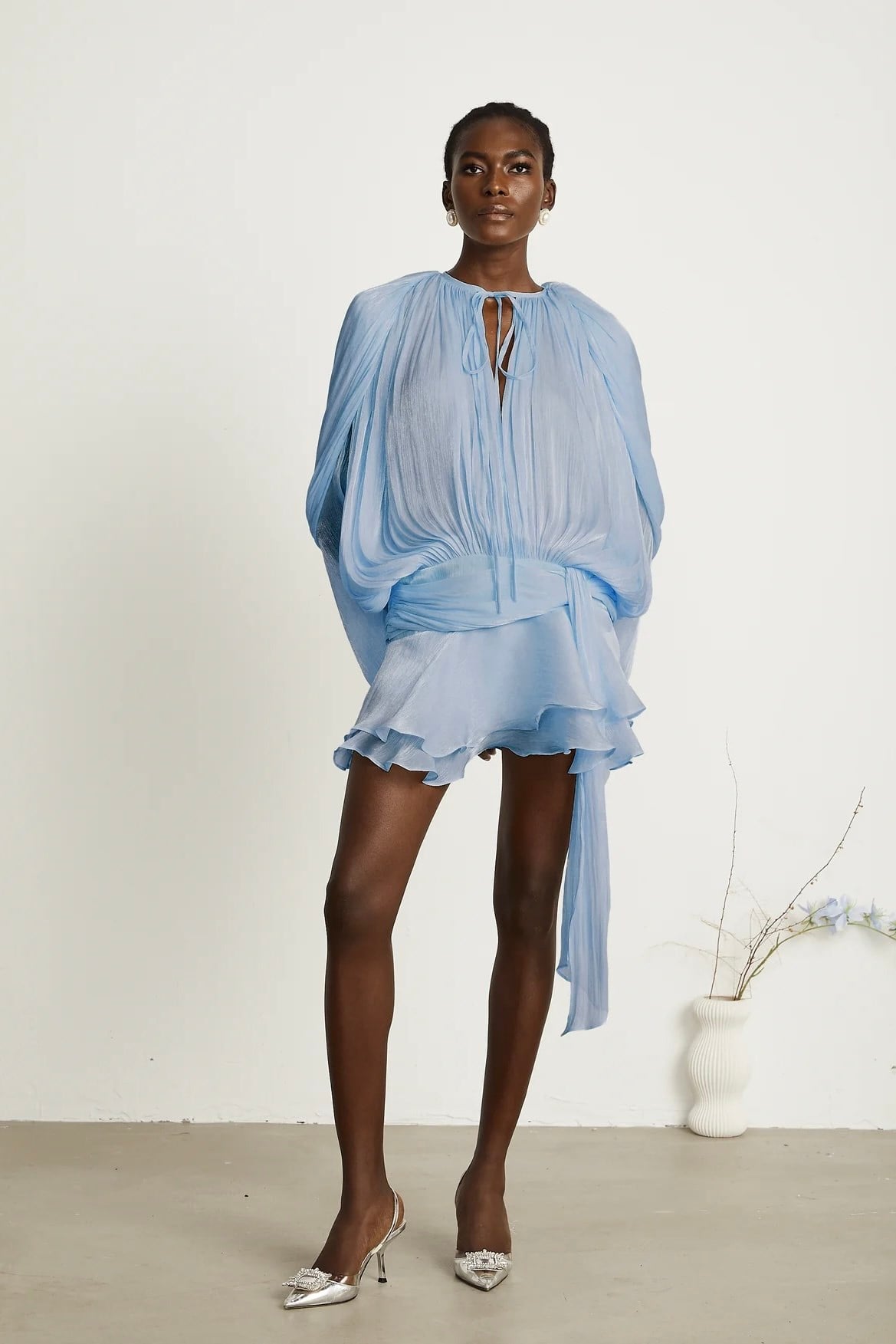 Kuşaklı Şortlu Mavi Mini Elbise