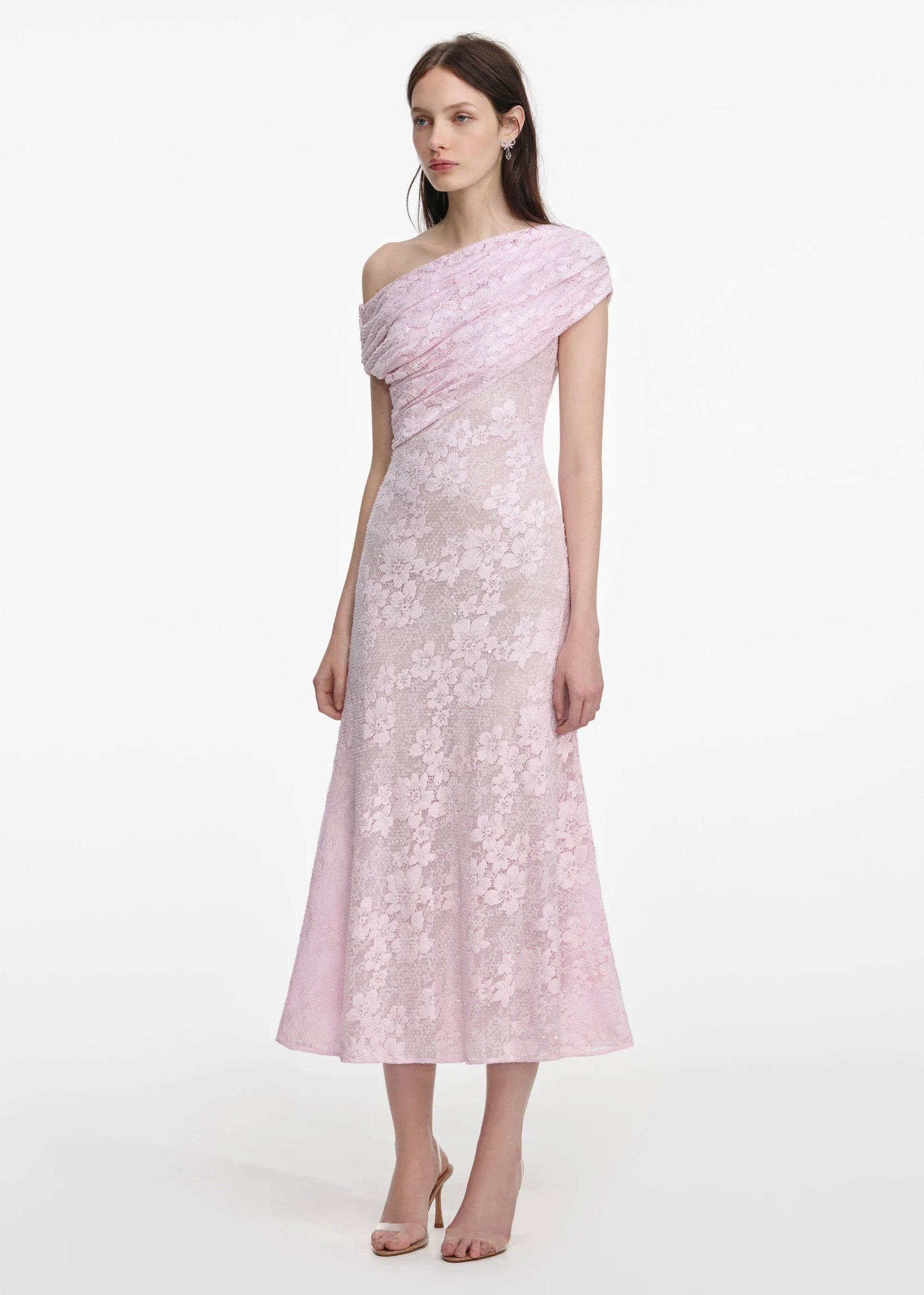 Pembe Dantel Midi Elbise