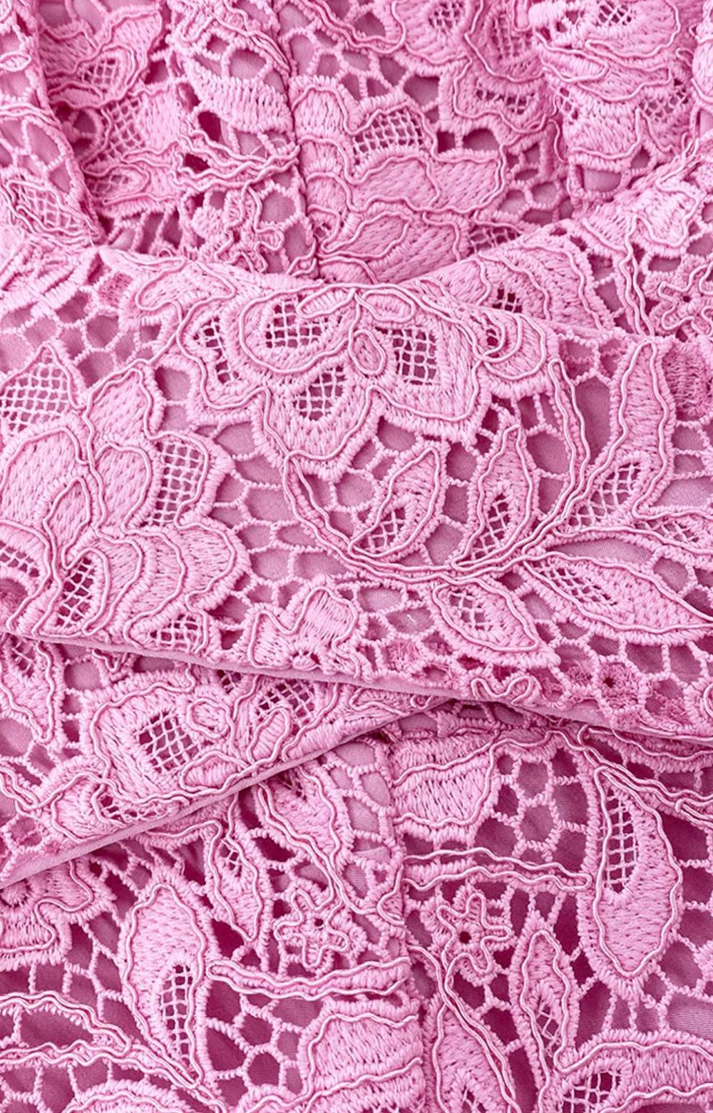 Pembe Dantel Midi Elbise