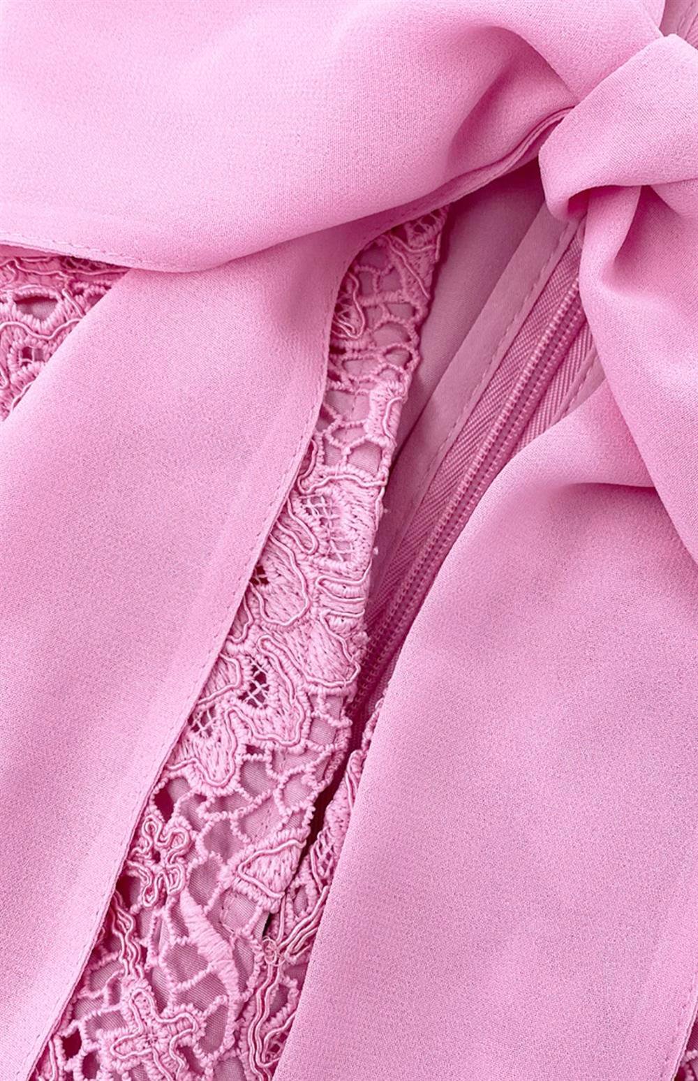 Pembe Dantel Midi Elbise