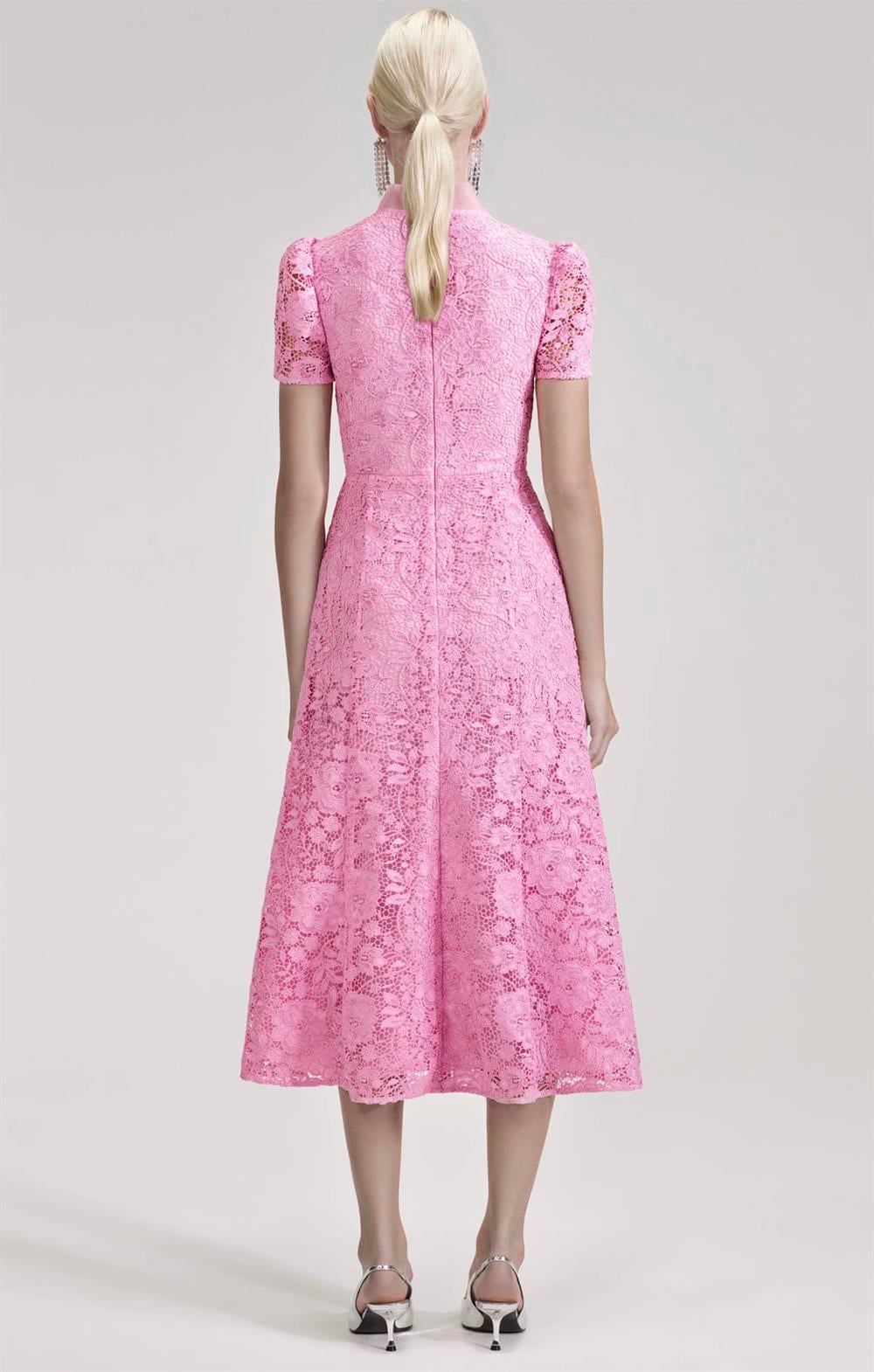 Pembe Dantel Midi Elbise