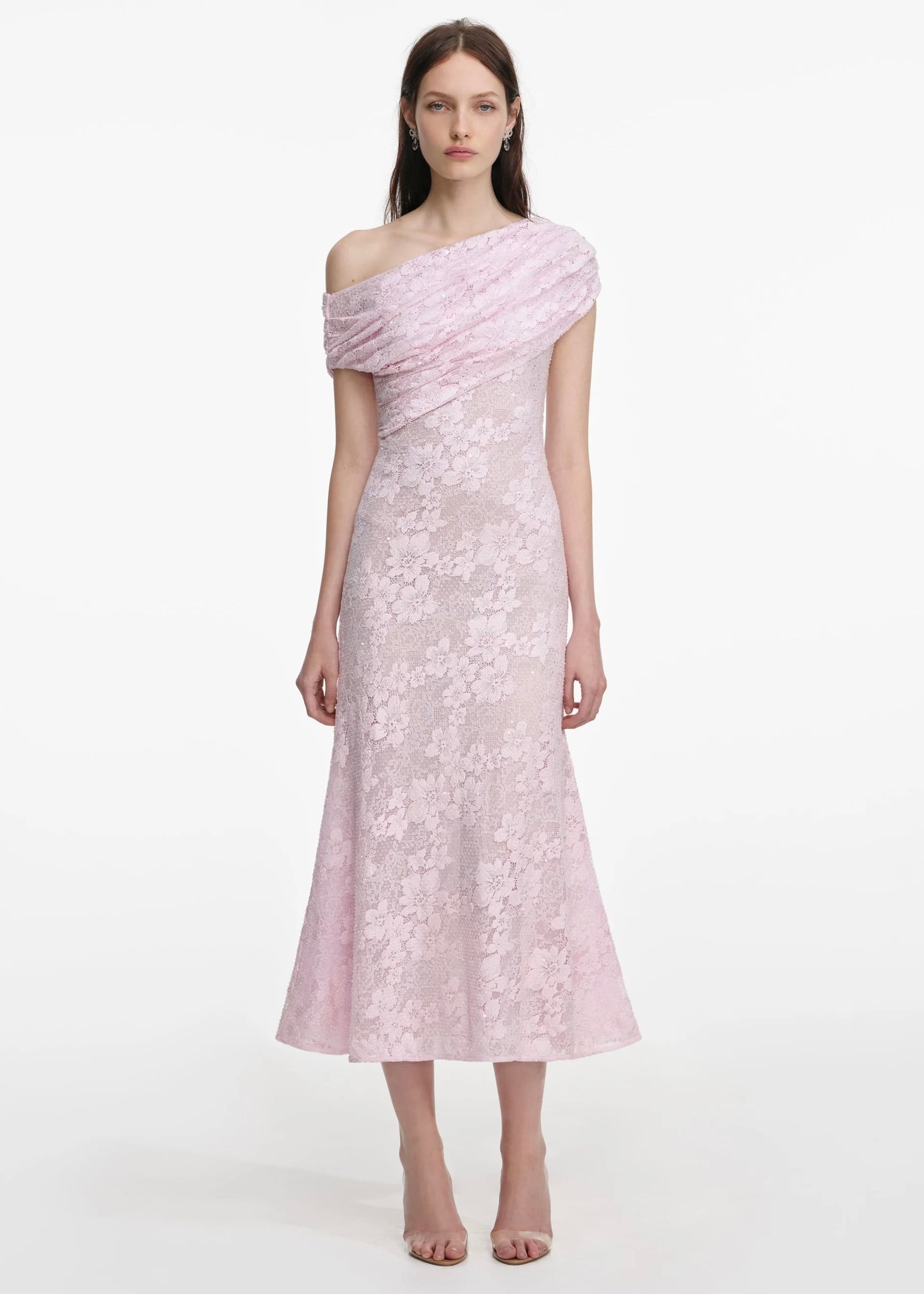 Pembe Dantel Midi Elbise