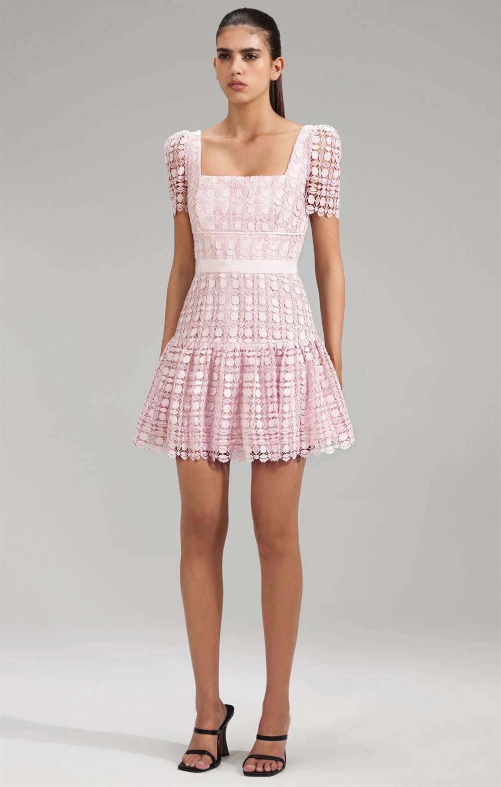Pembe Dantel Mini Elbise