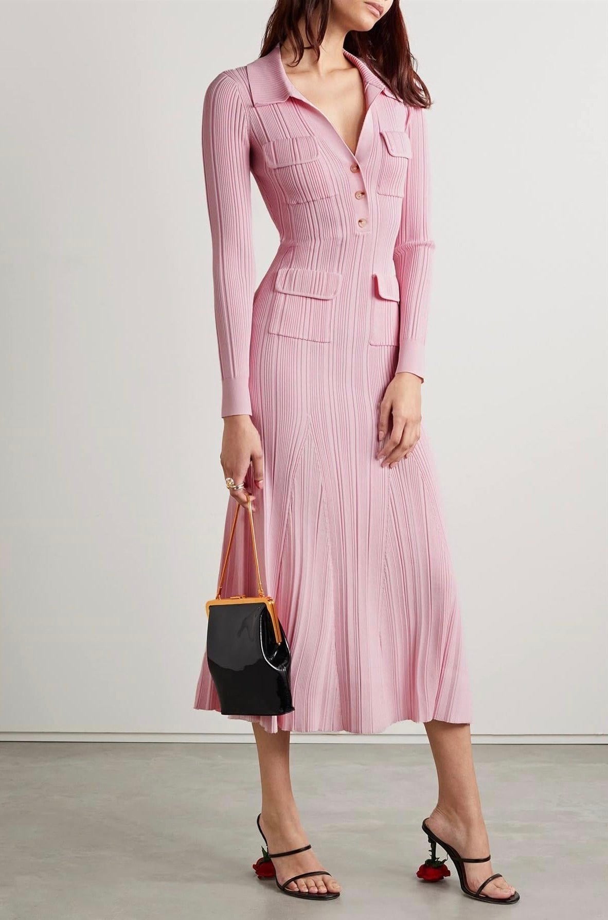 Pembe Triko Midi Elbise