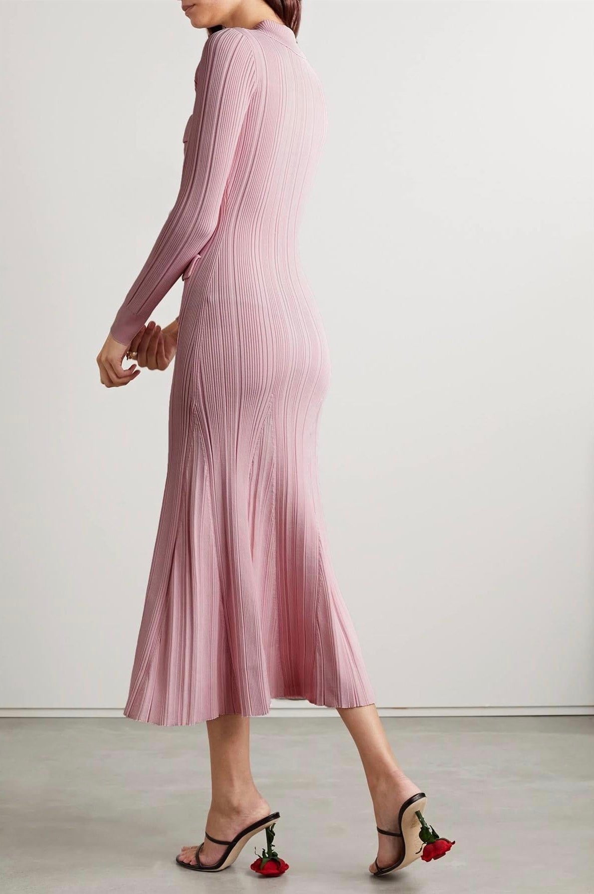 Pembe Triko Midi Elbise