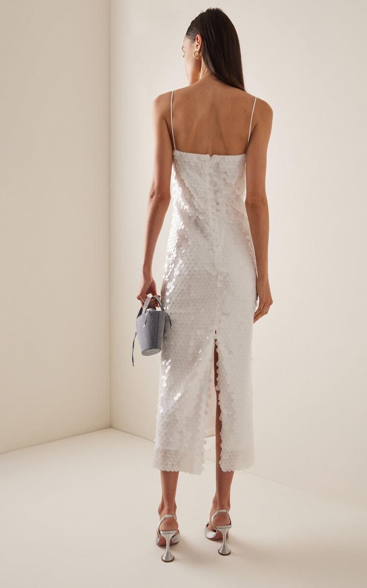 Pullu Beyaz Midi Elbise