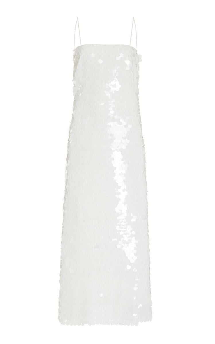 Pullu Beyaz Midi Elbise