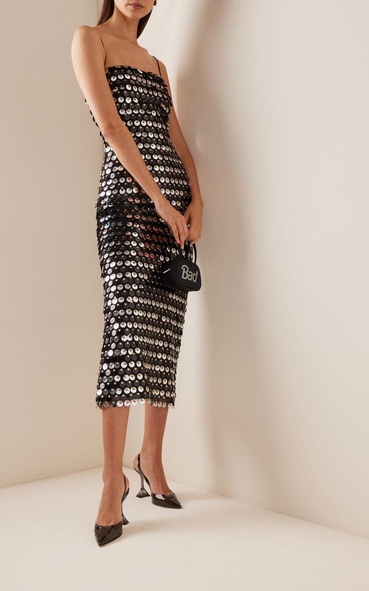 Pullu Siyah Midi Elbise