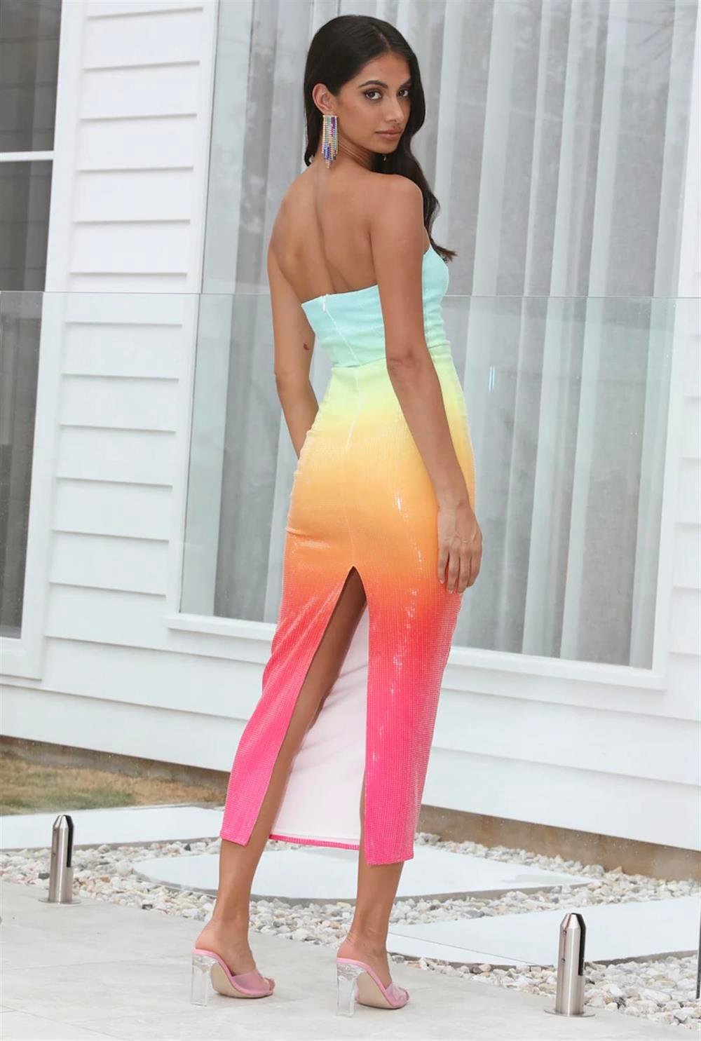 Pullu Straplez Midi Elbise