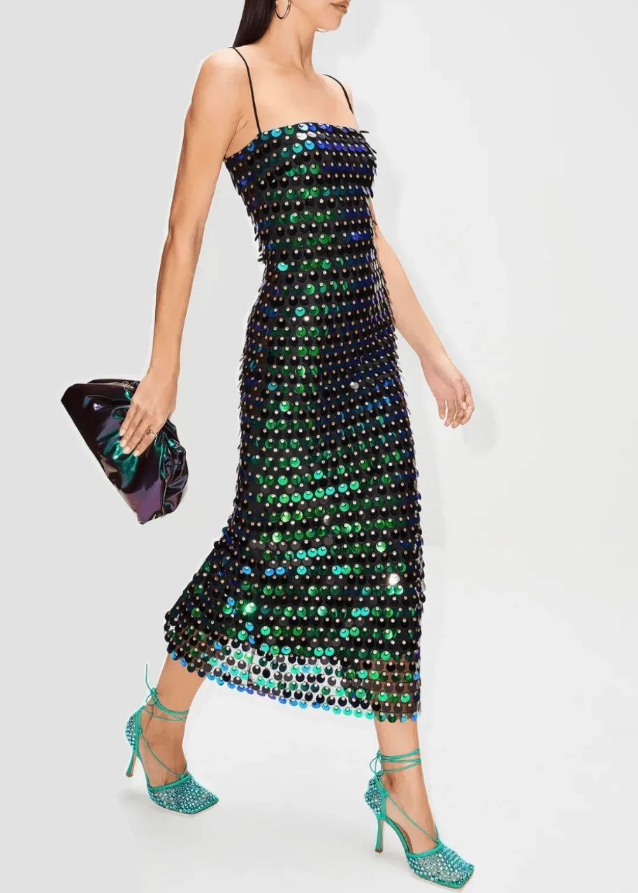 Pullu Yeşil Midi Elbise