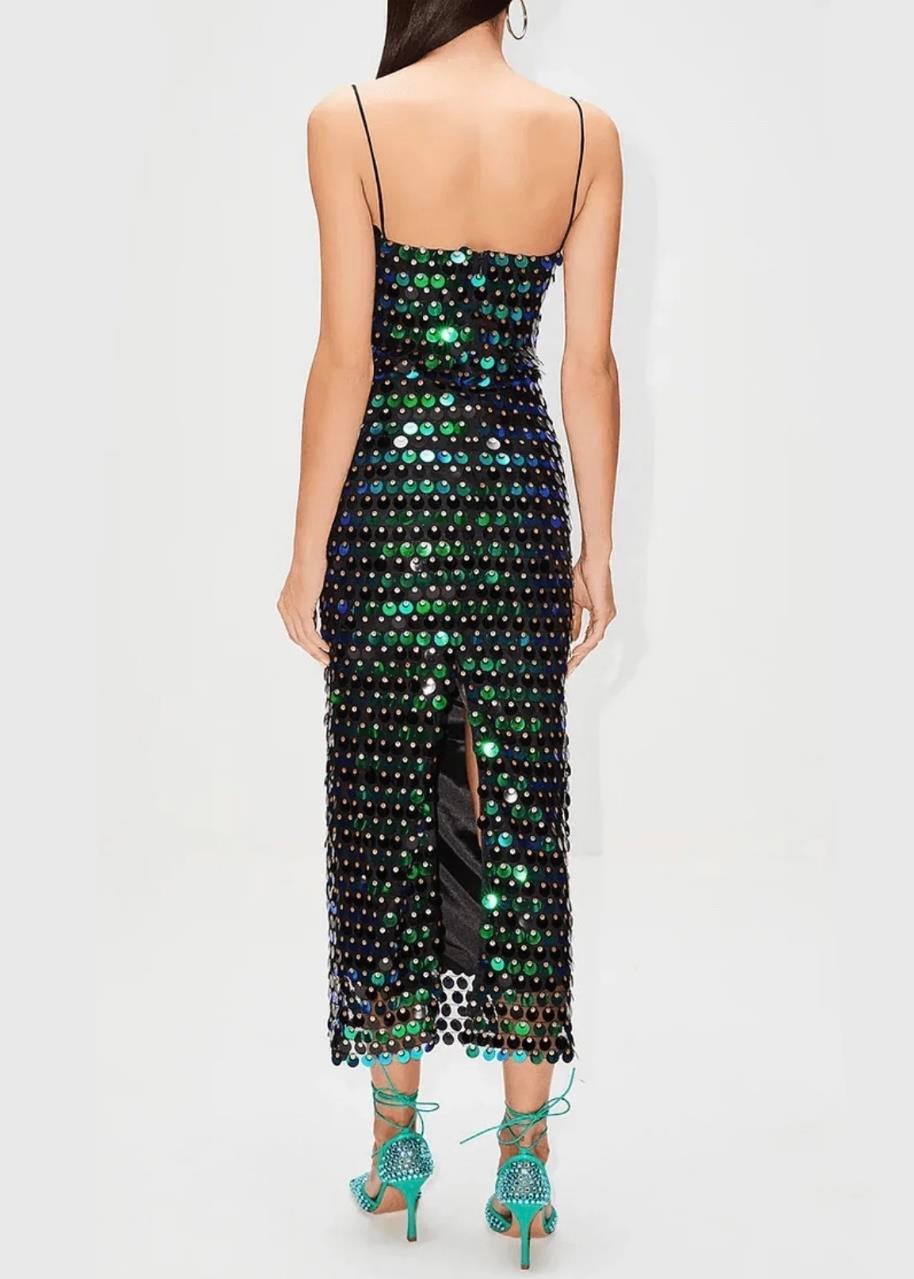 Pullu Yeşil Midi Elbise