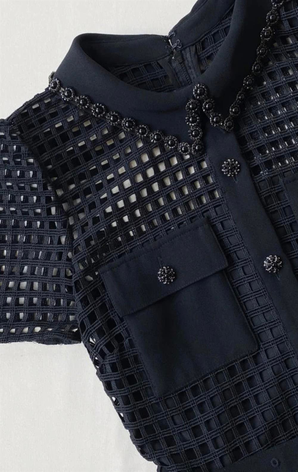 Siyah Dantel Mini Elbise