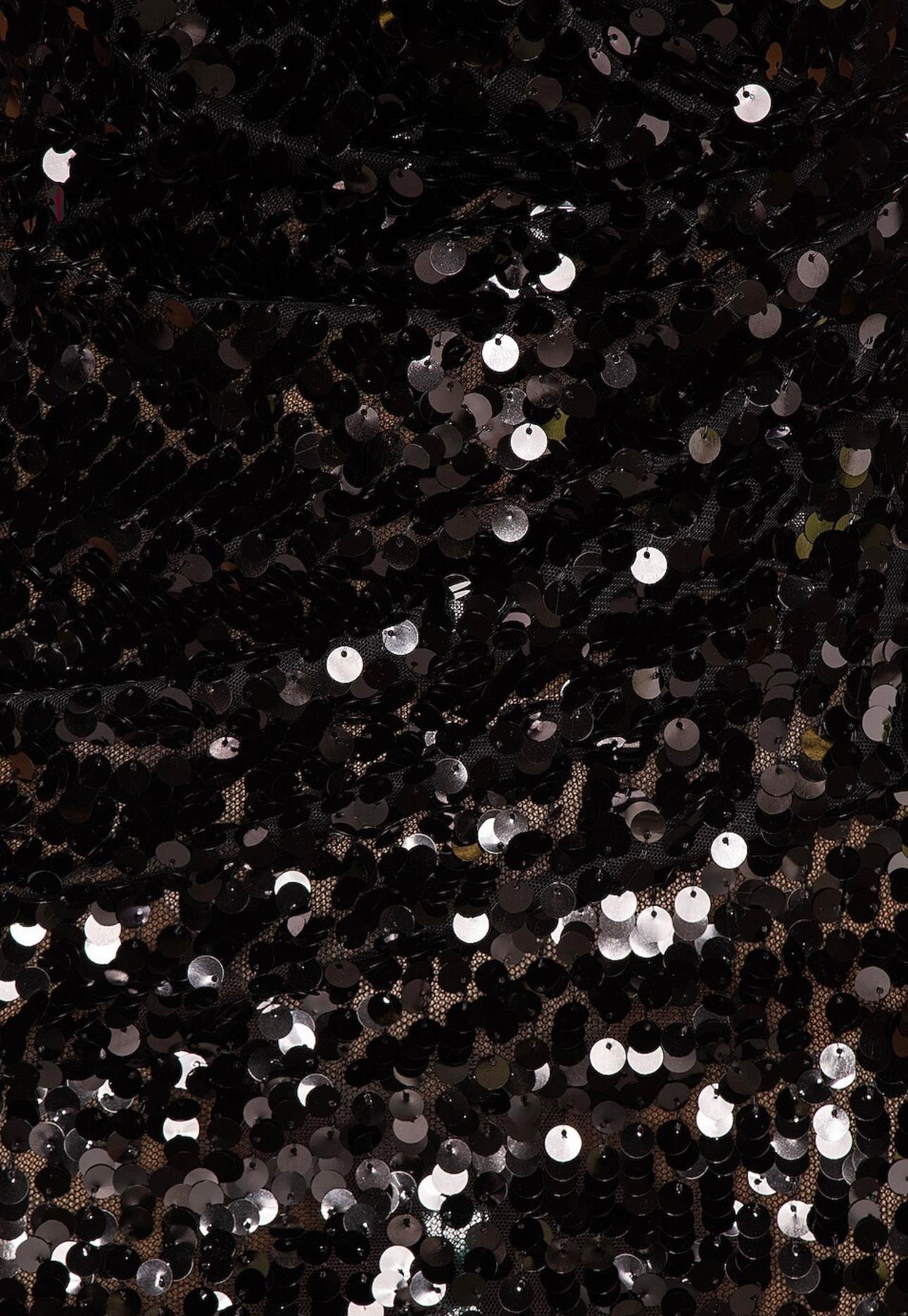 Tek Omuzlu Payetli Siyah Midi Elbise