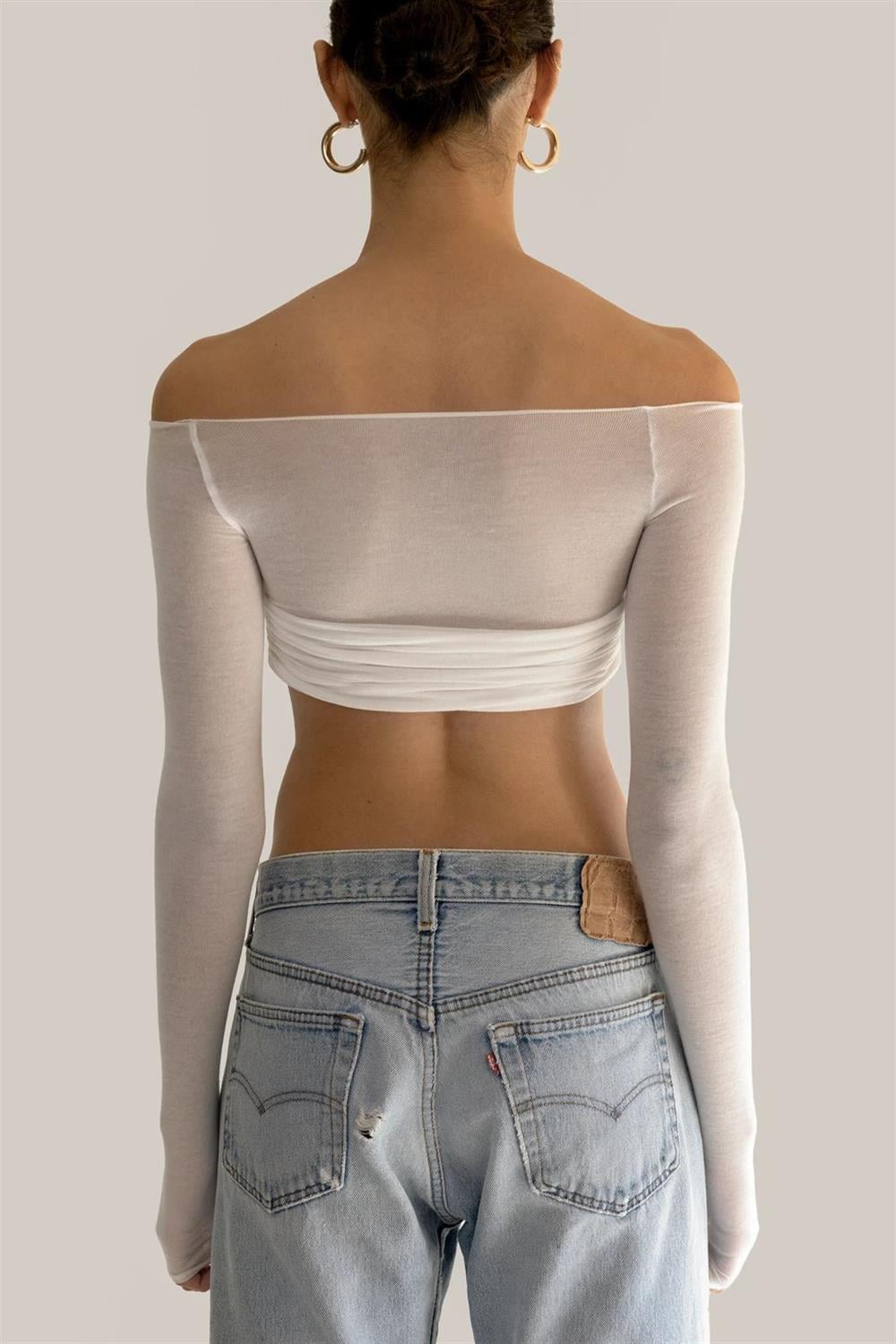 Transparan Ekru Crop Top