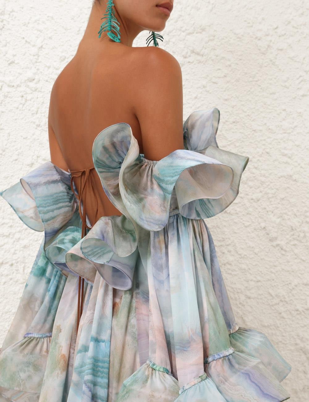 Volanlı Desenli Mini Elbise