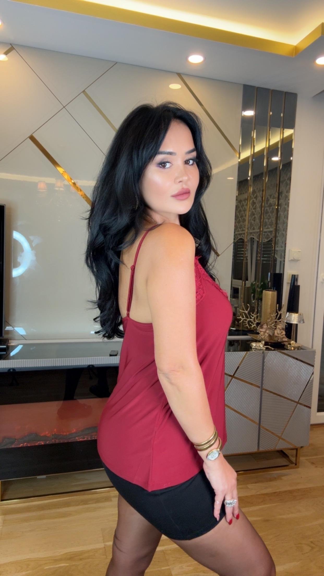 2547 Bordo Dantelli  İp Askılı Bluz 2547