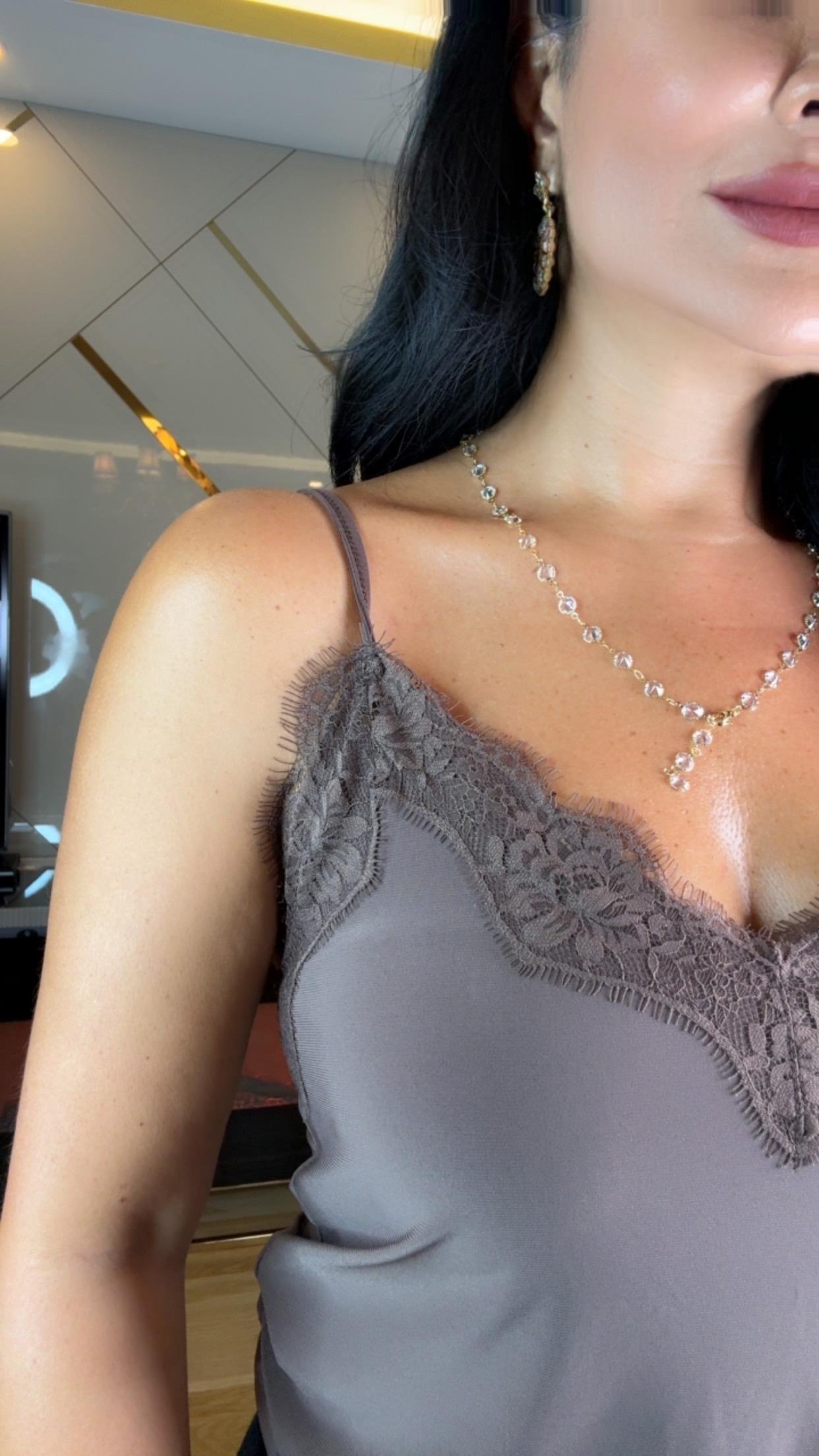 2547  Kahverengi İp Askılı  Bluz 2547