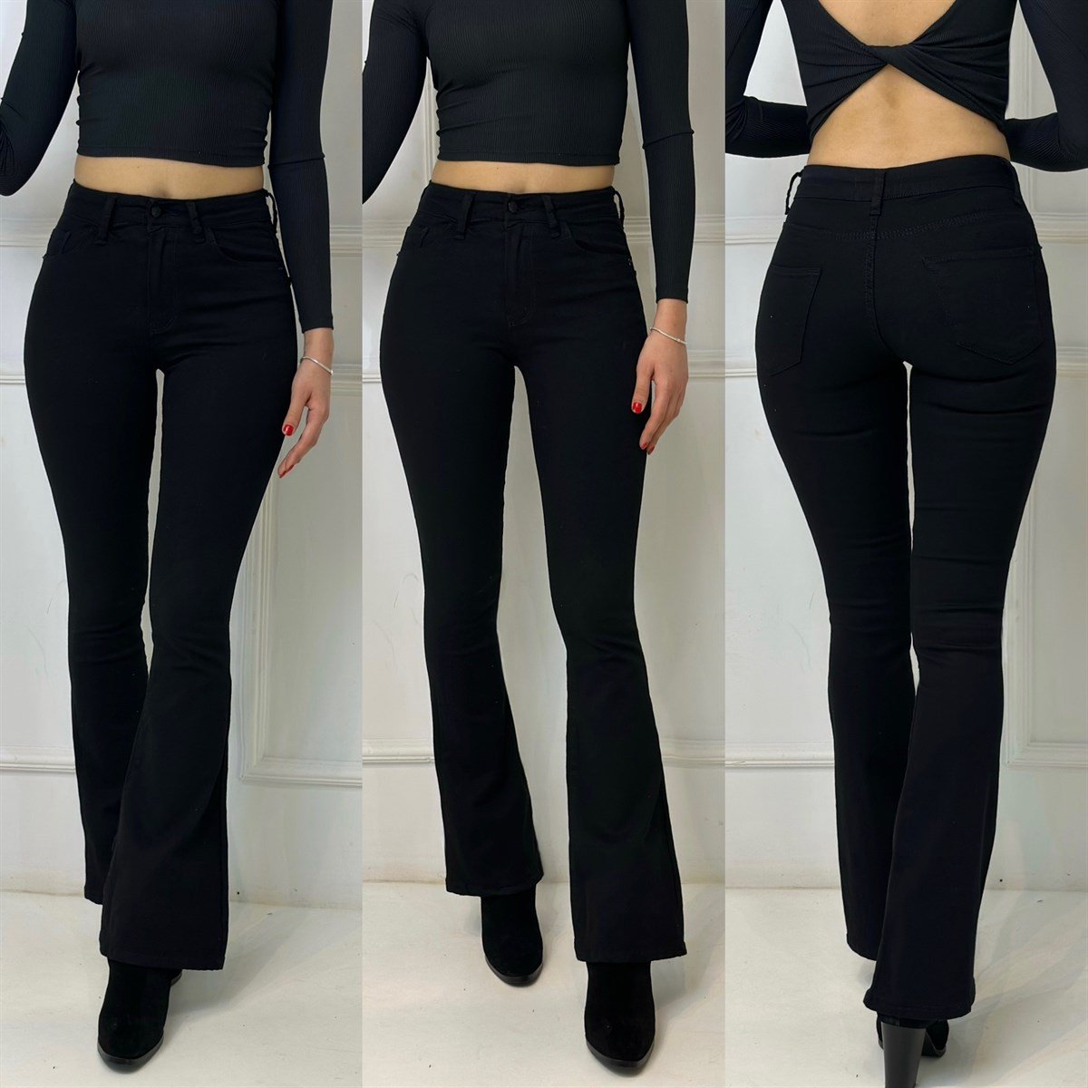 2633 İSPANYOL PAÇA SİYAH PANTOLON5645RFEDF