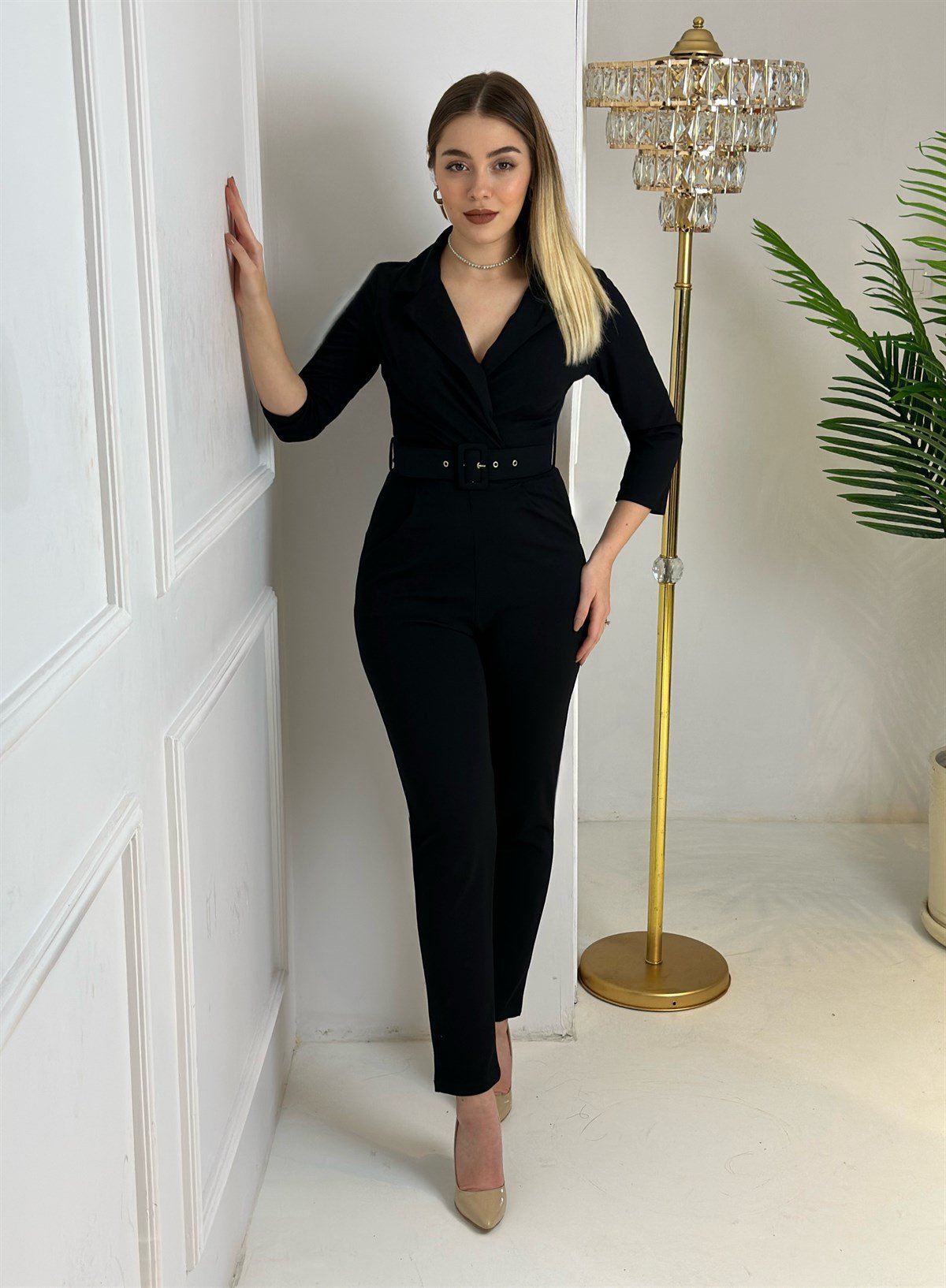 3134 Kemerli siyah  tulumHbllölm