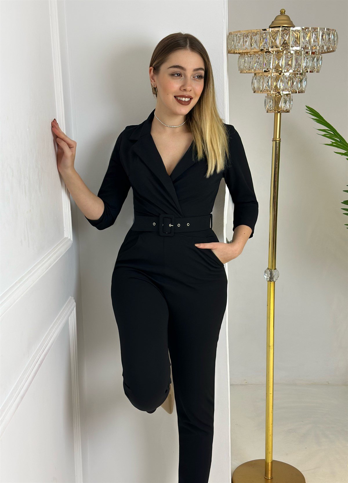 3134 Kemerli siyah  tulumHbllölm