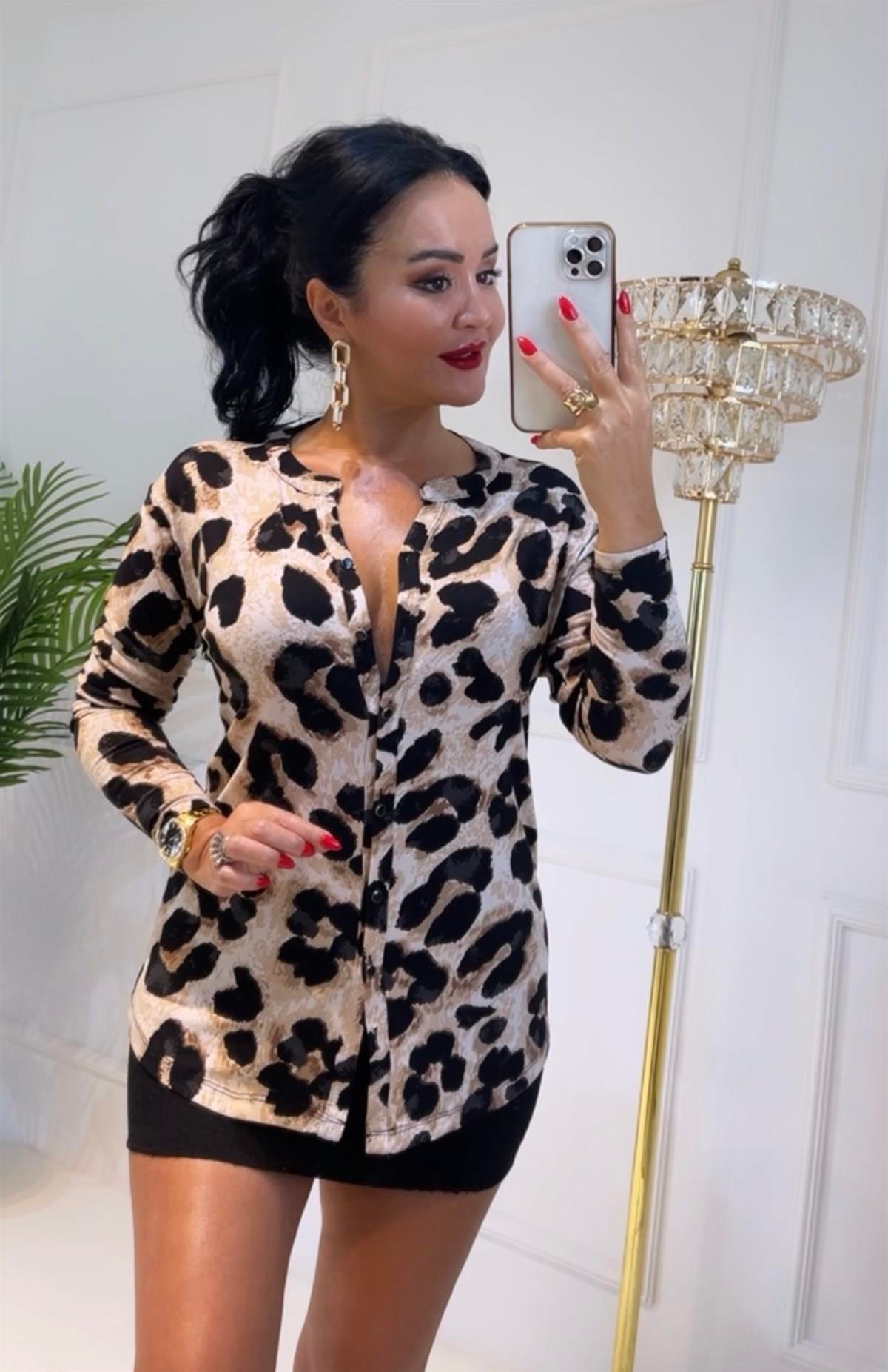 3609 büyük leopar desen uzun kol gömlekTFUF