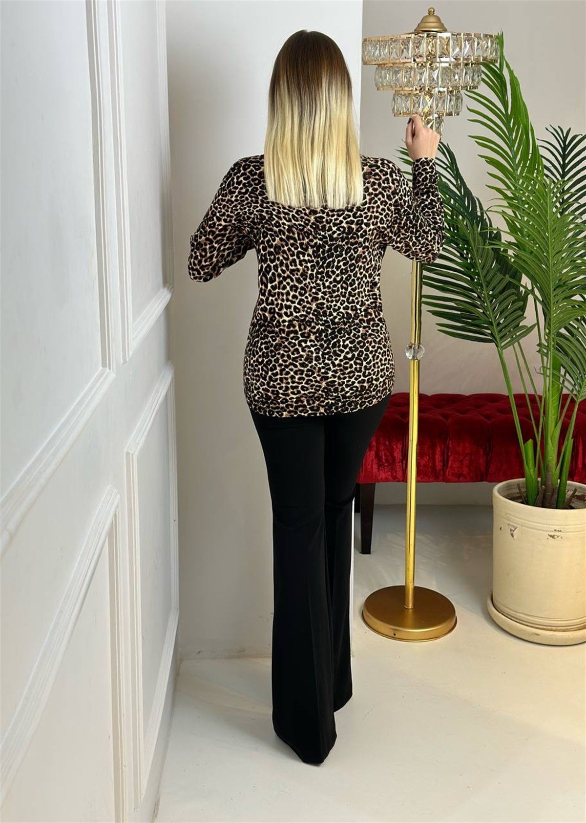 3609  leopar uzun kol gömlekTFUF