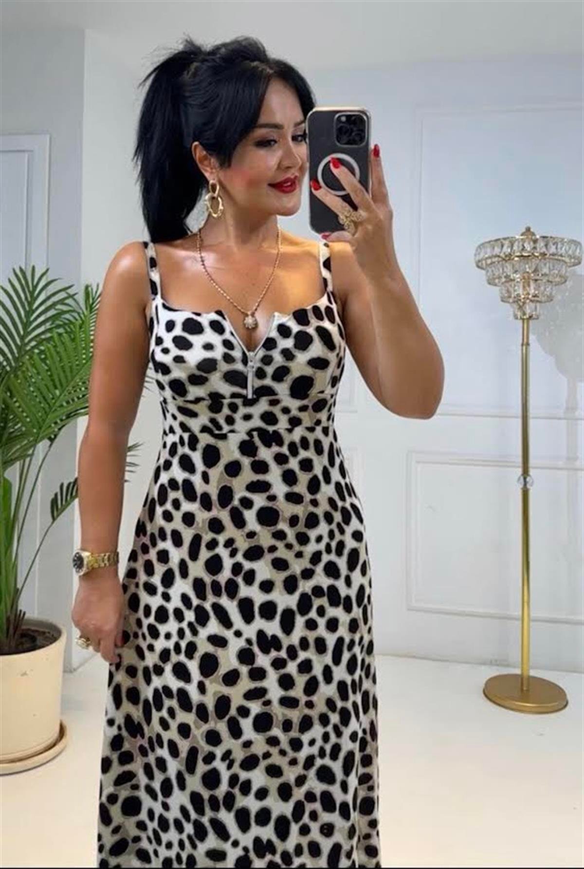 3653 Leopar fermuarlı elbiseJRHURFT7RFTGFUY