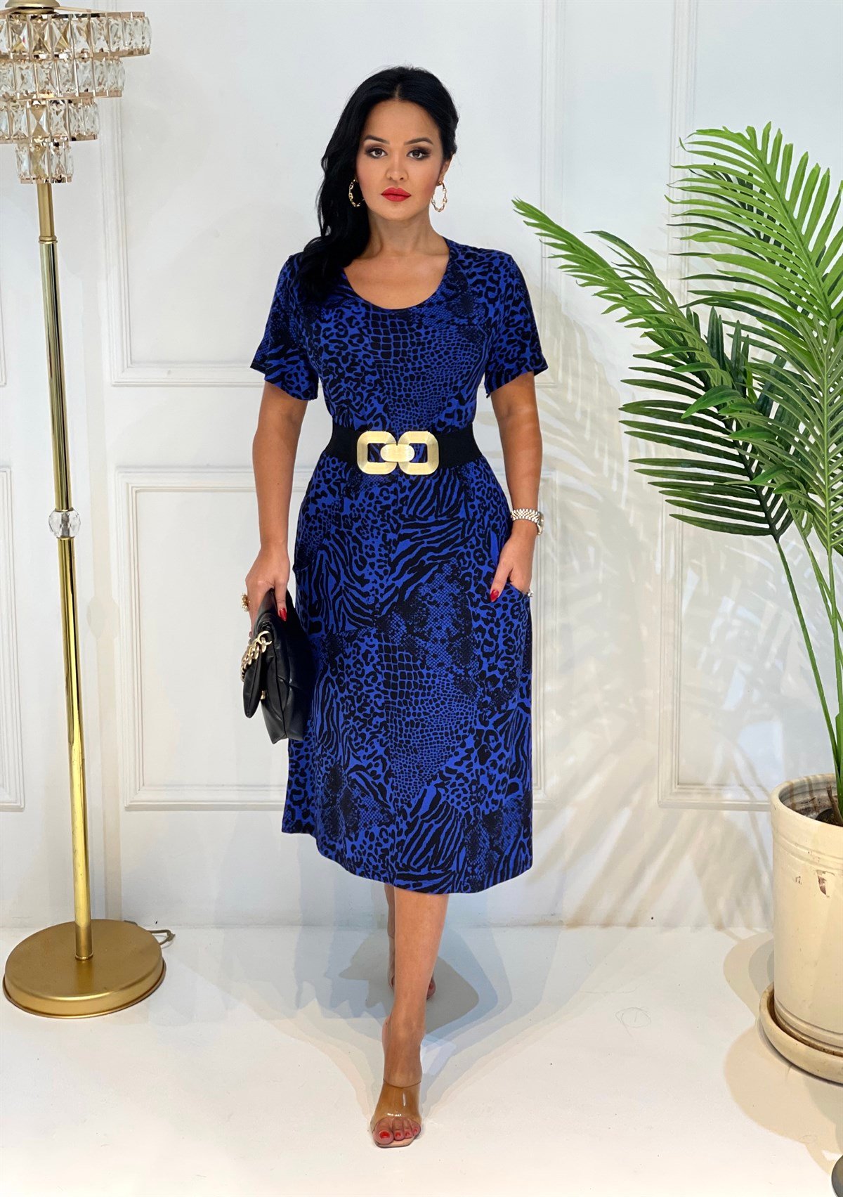 3670 cepli lacivert siyah kısa kol elbiseGkgkmdskk