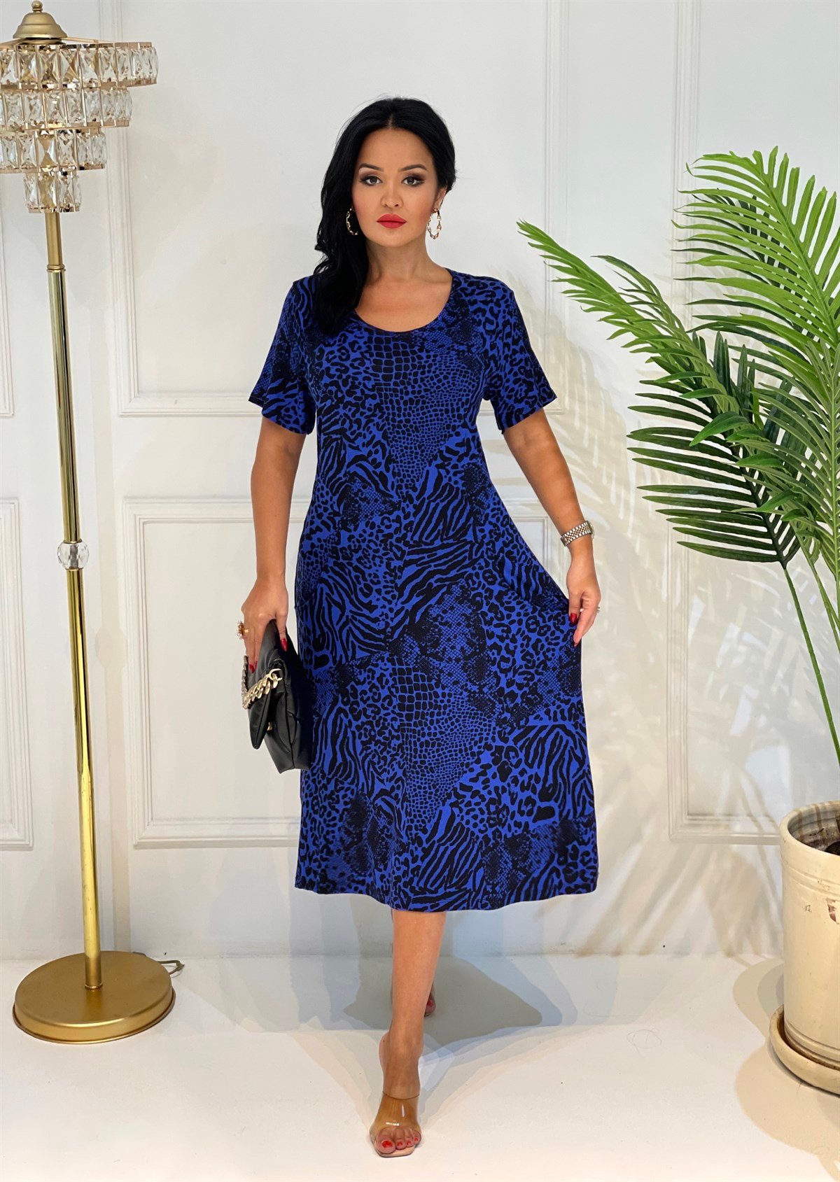 3670 cepli lacivert siyah kısa kol elbiseGkgkmdskk