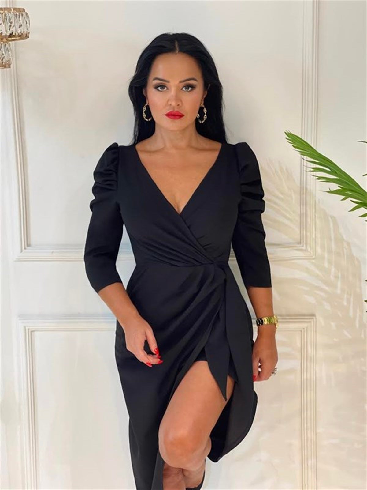 3696 siyah beli fiyonklu elbiseSlskdfn