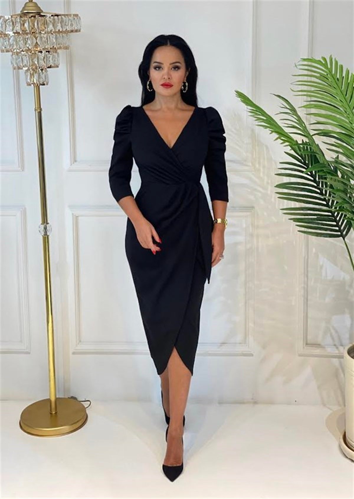 3696 siyah beli fiyonklu elbiseSlskdfn