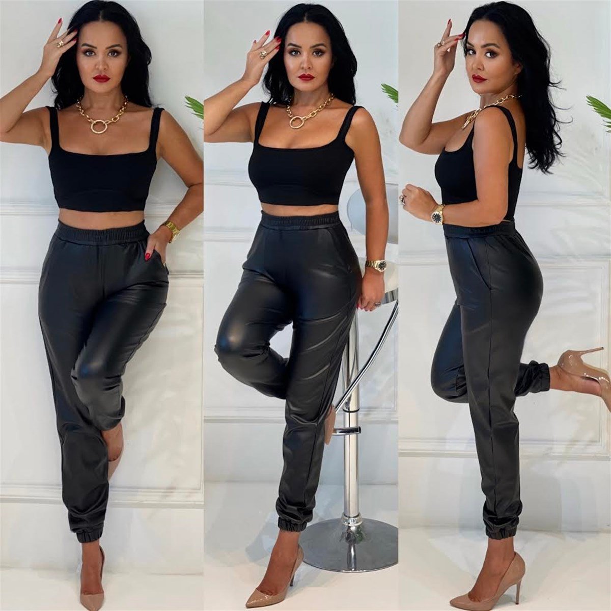 3712 PACA  LASTIKLI   DERI PANTOLONKajdjdnd