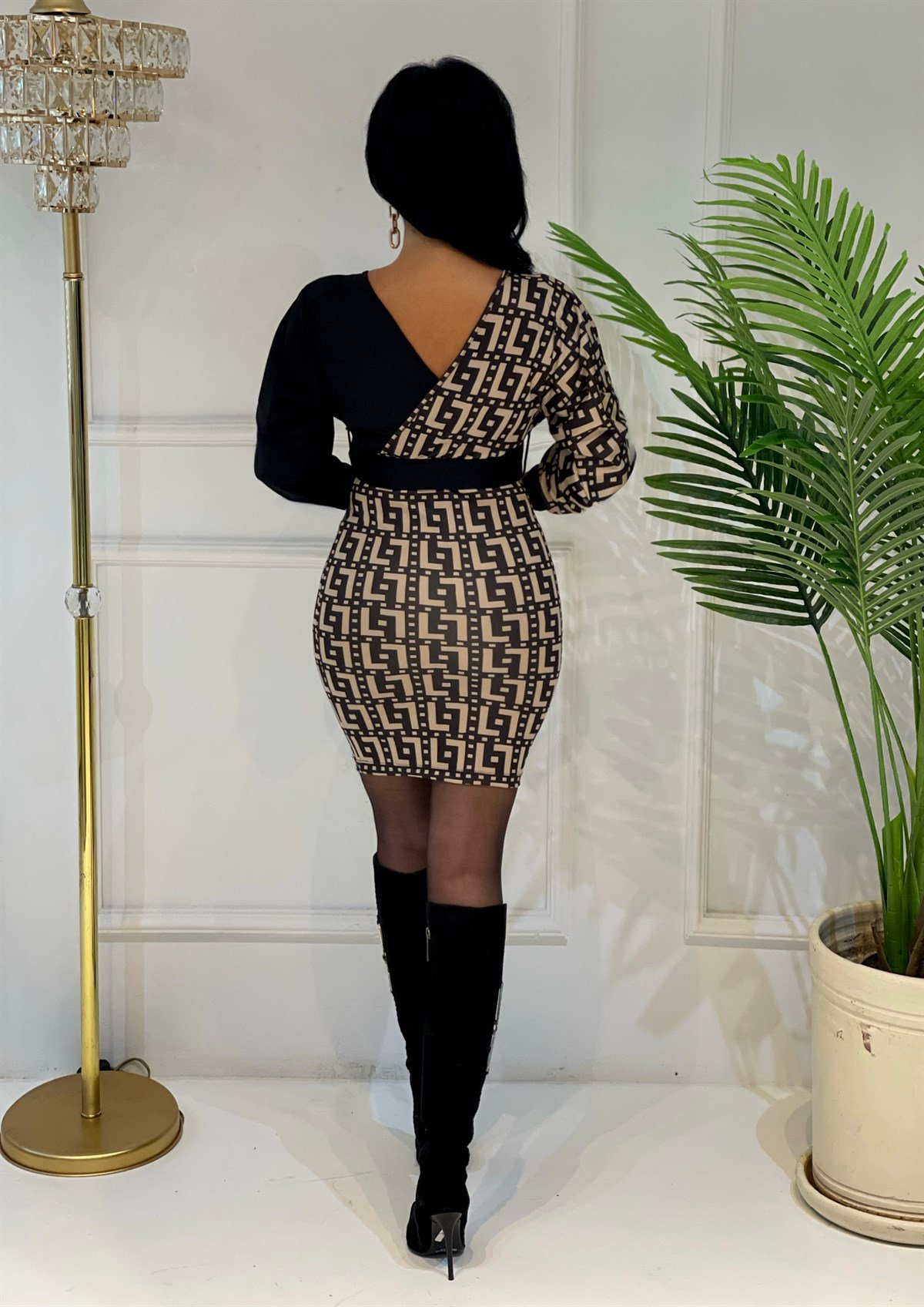 3772 SİYAH VİZON DESENLİ ELBİSEökglflkf