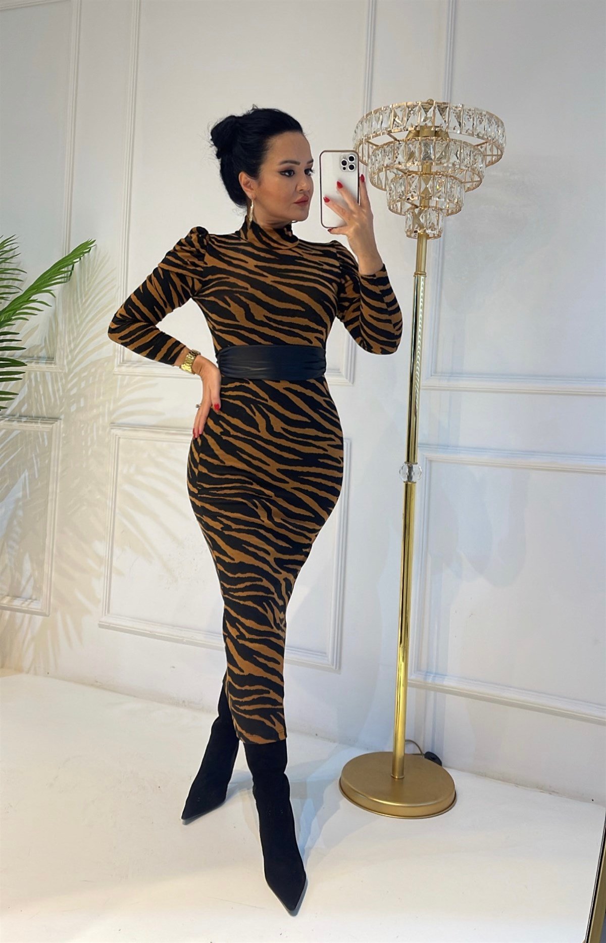 3813 siyah vizon kemerlı elbiseDSUJSUJNDD