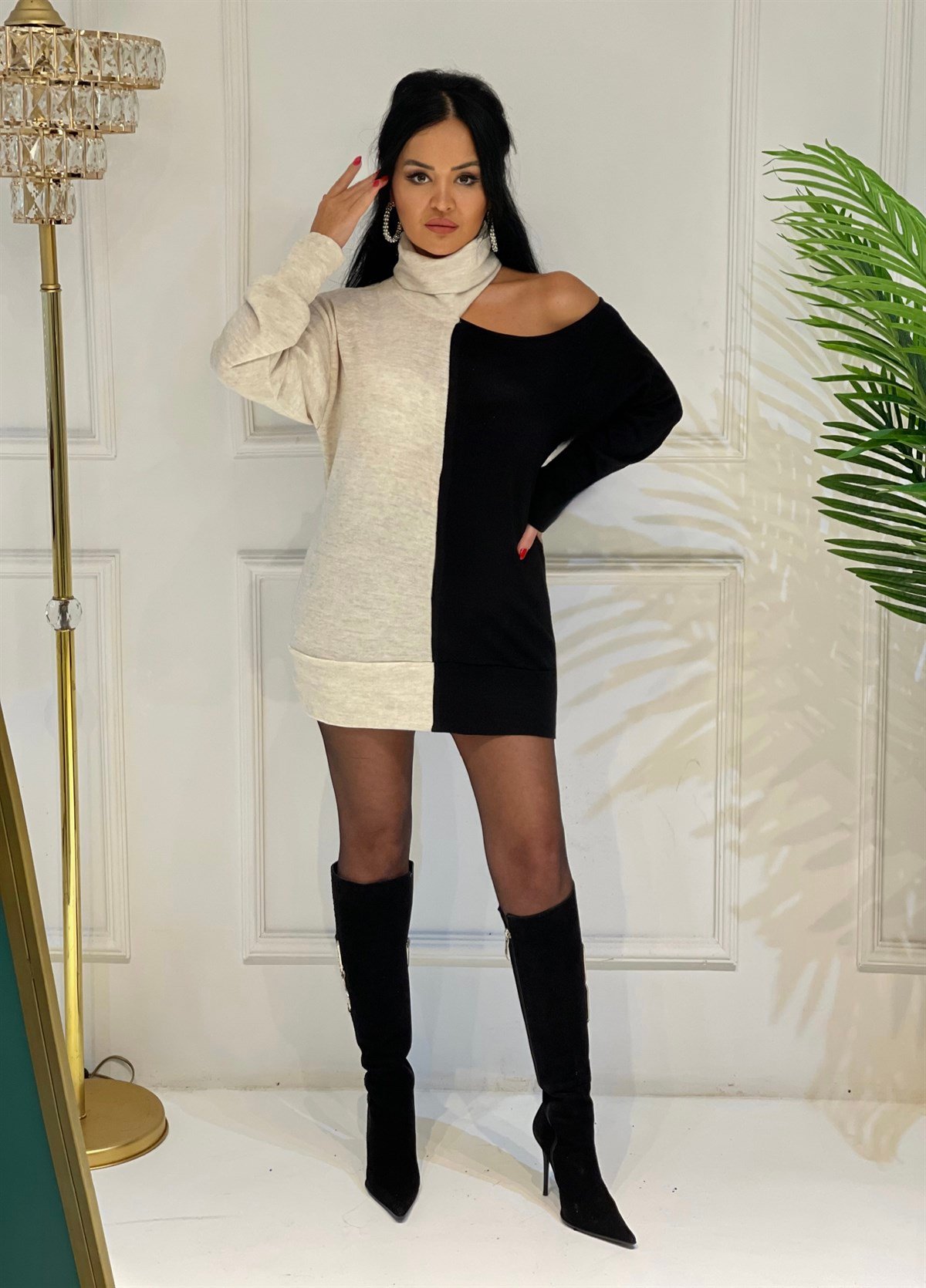 3817 SİYAH EKRU BAYAN BALIKÇI BLUZjjknhhb