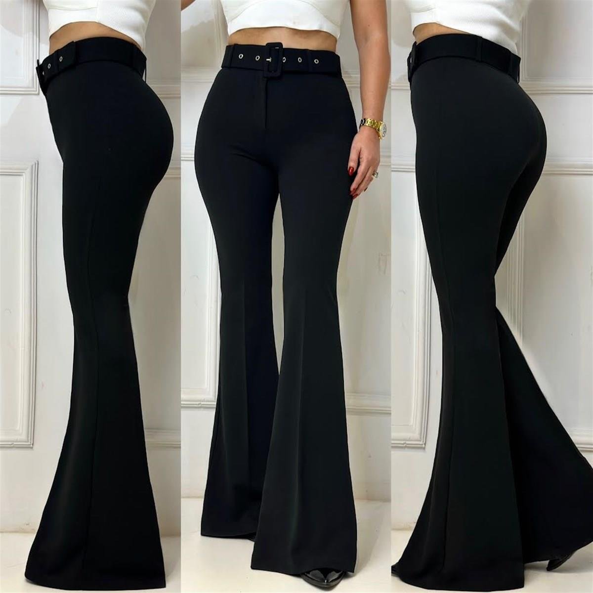 3948 İspanyol paça siyah kumaş pantolonssdfgd