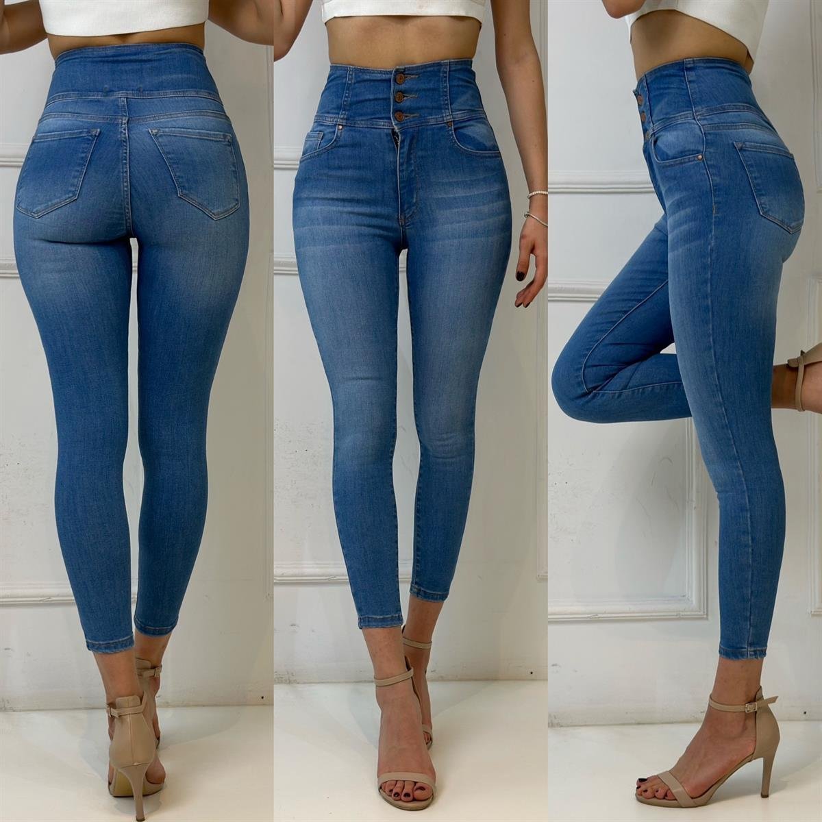 3950 Belden düğmeli açık mavi dar paça pantolonssdfgd