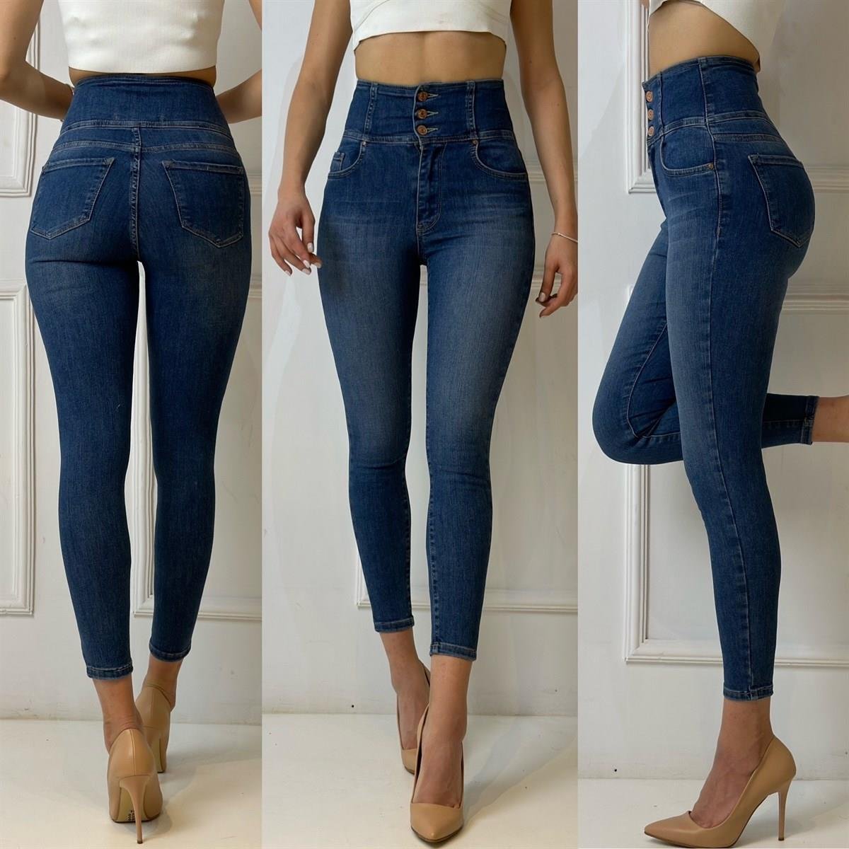 3950 Belden düğmeli mavi dar paça pantolonssdfgd