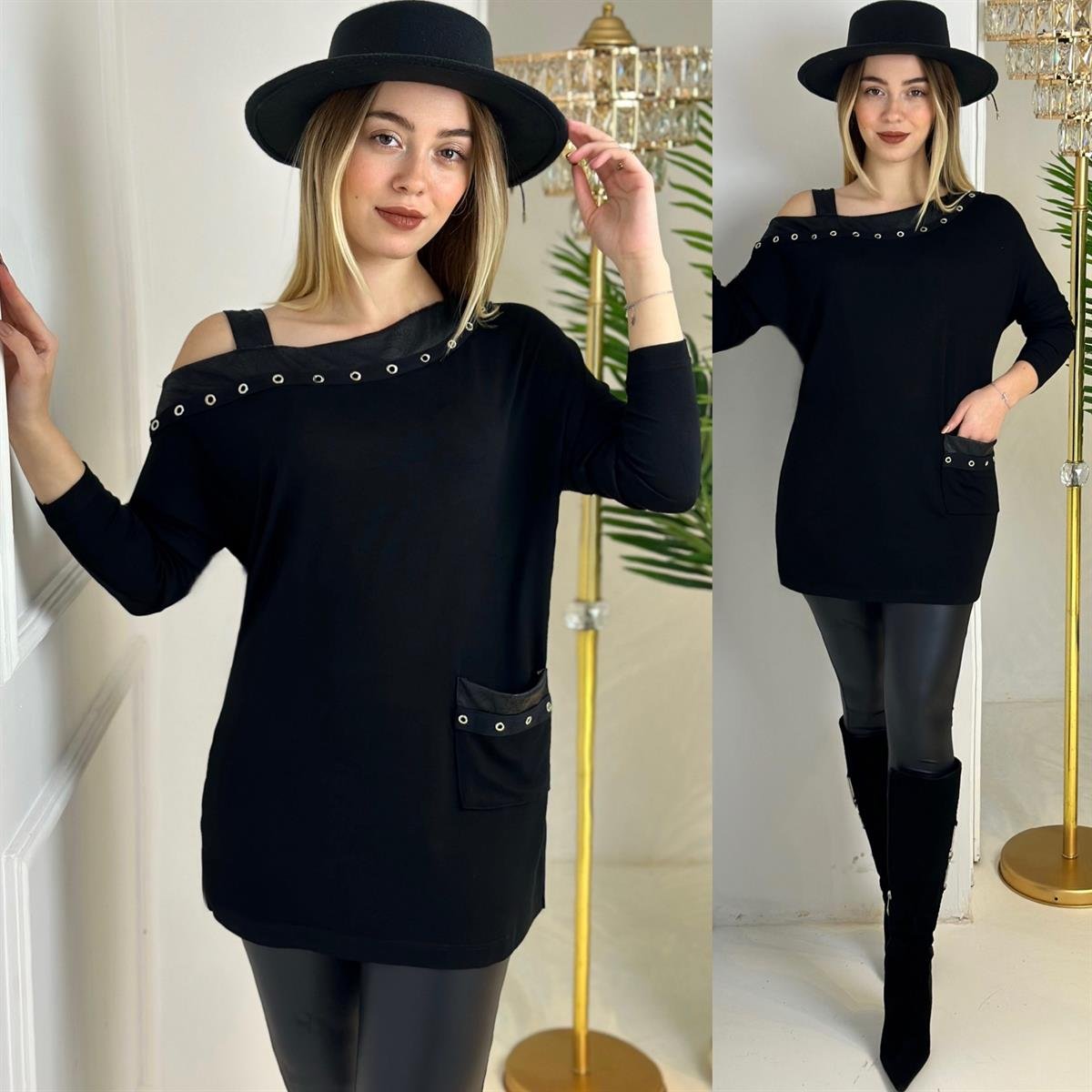 3960 Kuş gözlü siyah bluzssdfgv